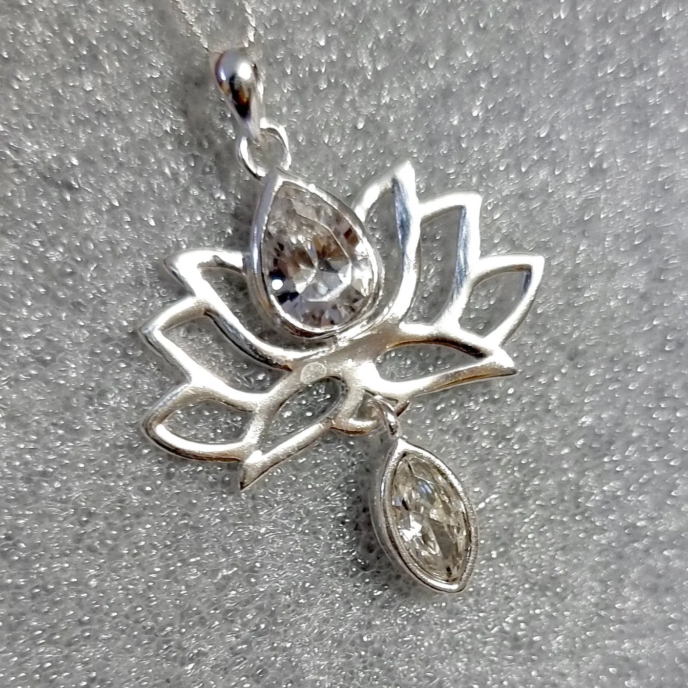 Cubic Zirconia Sterling Silver Lotus Flower Pendant, P6CZ