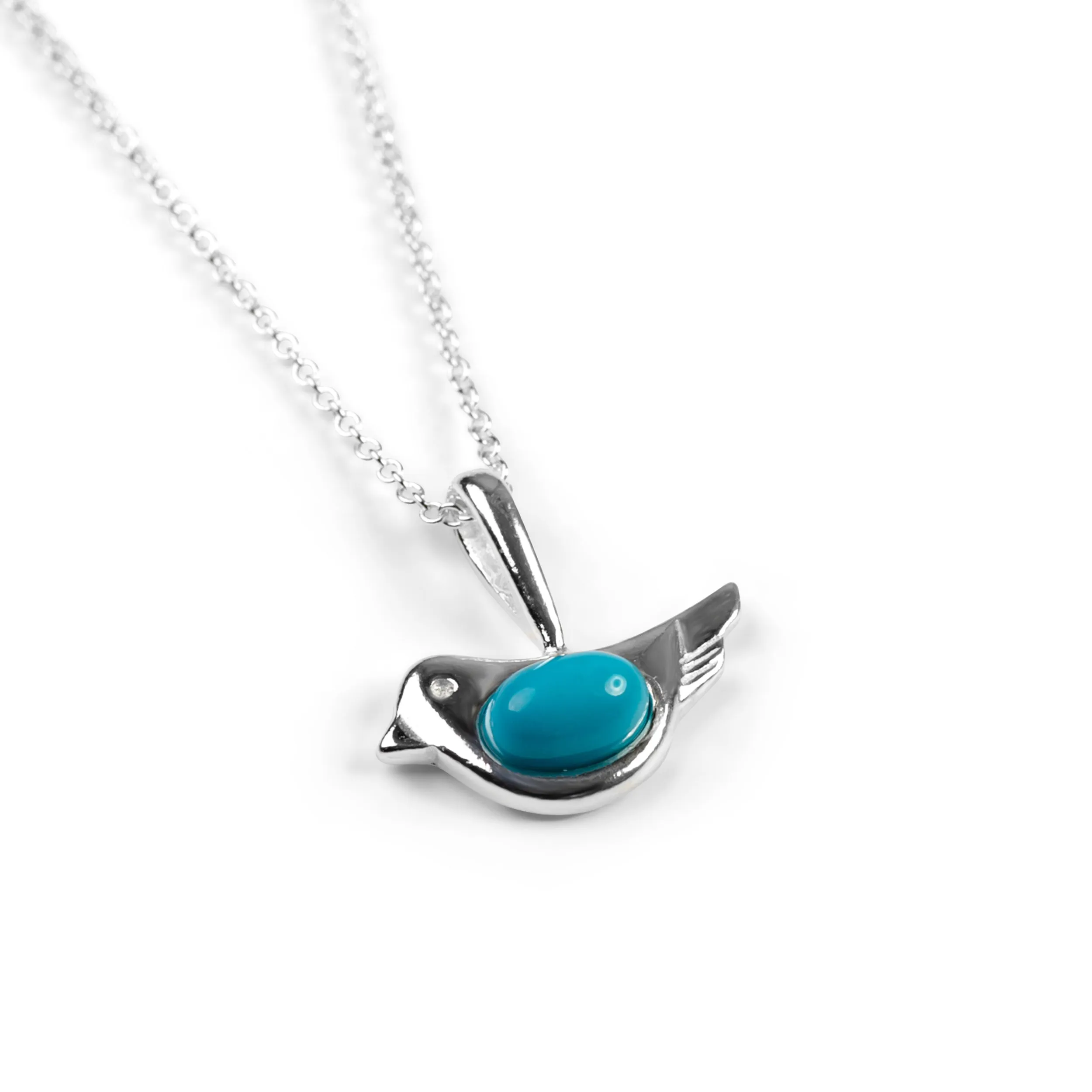Cute Bird Necklace in Silver and Amber