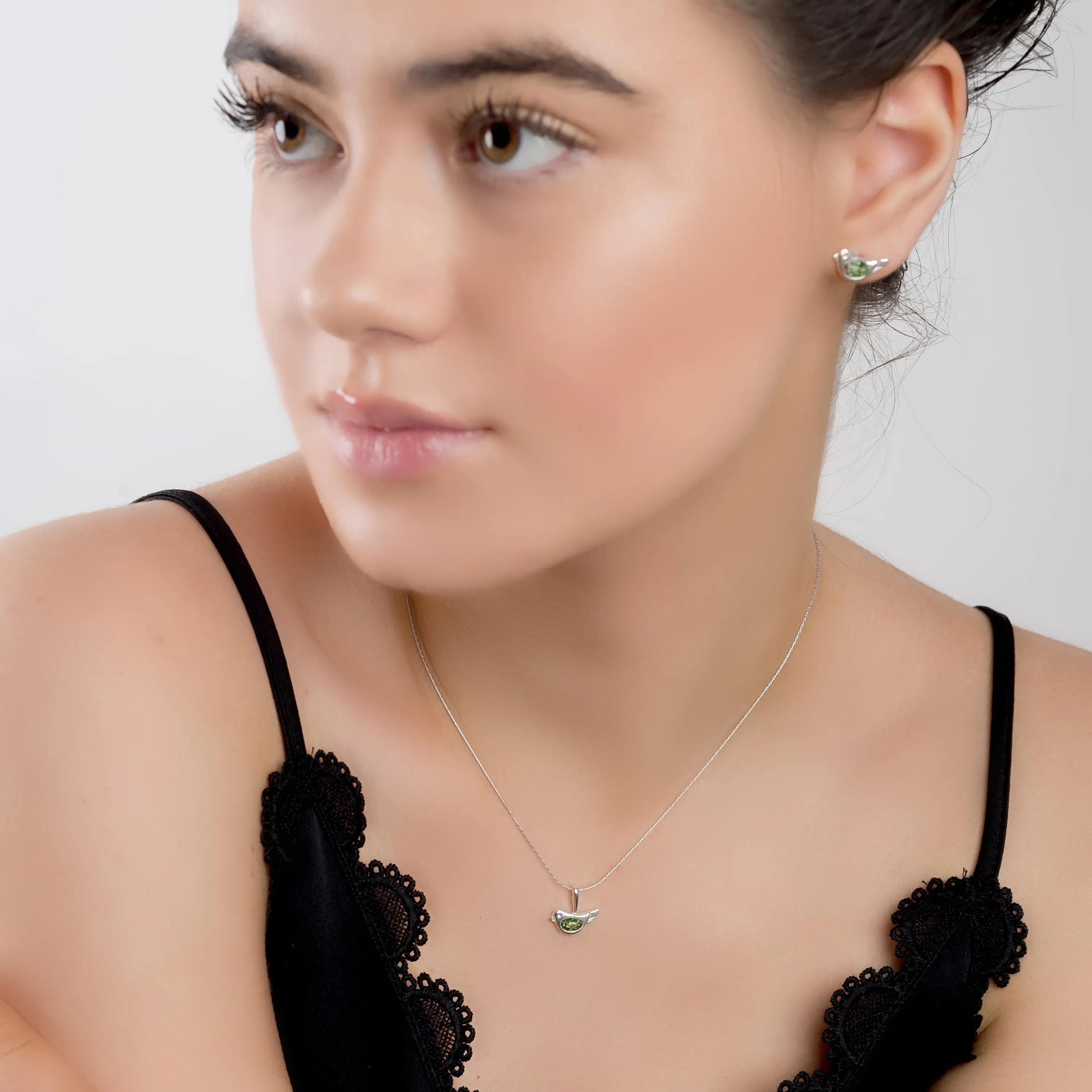 Cute Bird Necklace in Silver and Amber