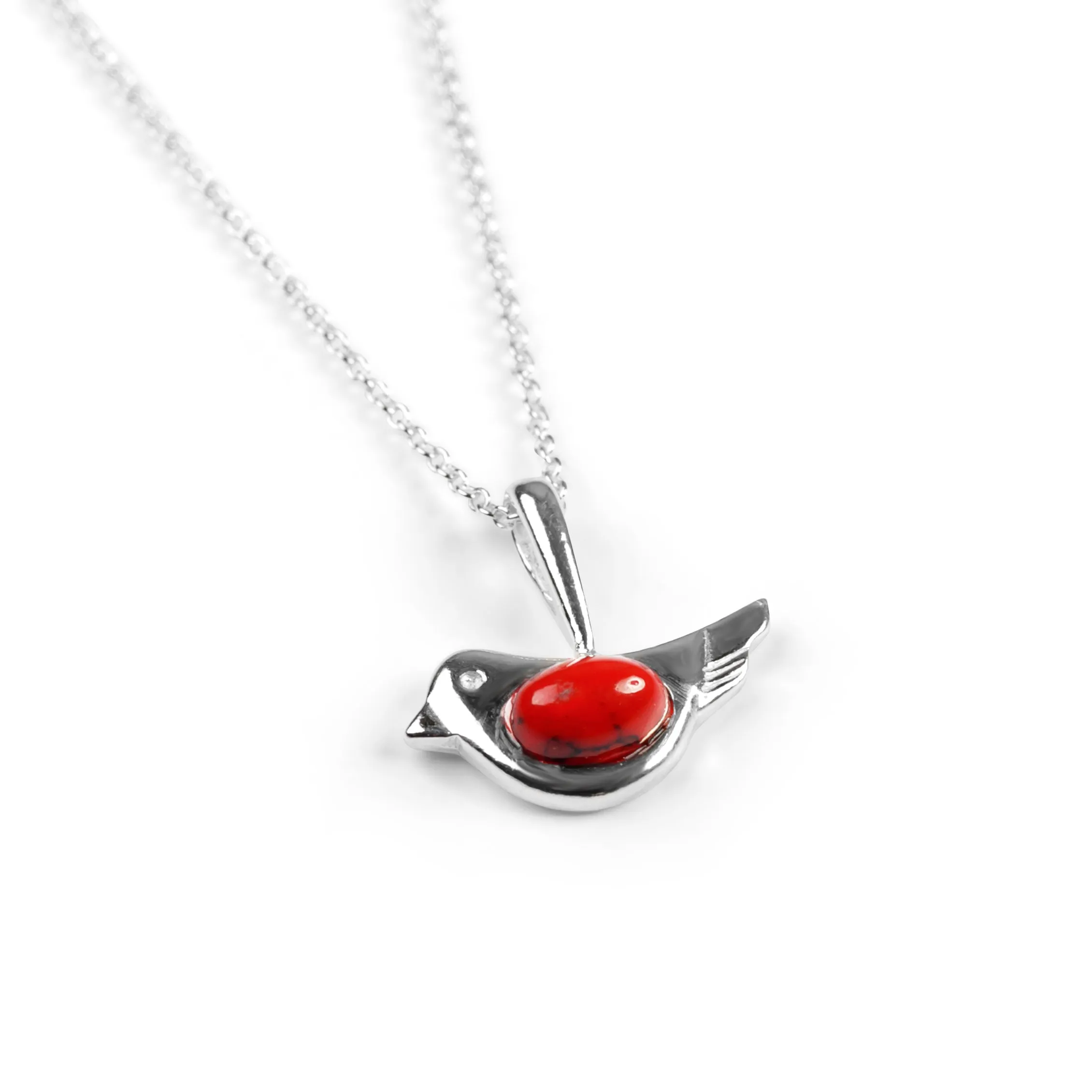 Cute Bird Necklace in Silver and Amber