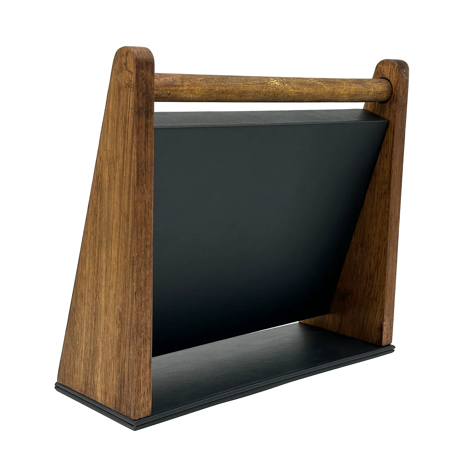 Dark Oak Wood and Black Leatherette Ring Jewelry Display