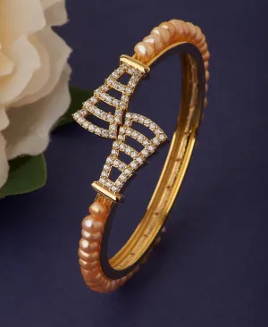 Delightful Stone Studded Real Pearl Bangle