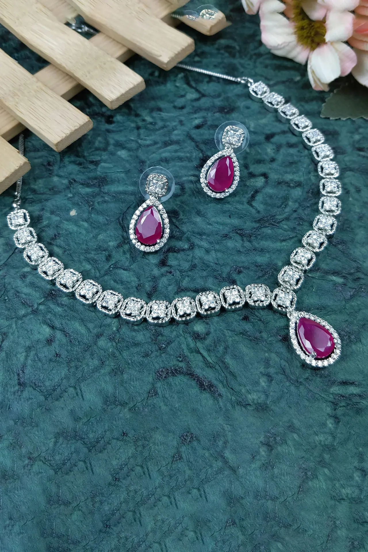 Designer American Diamond With Studs Necklace Set (D918)