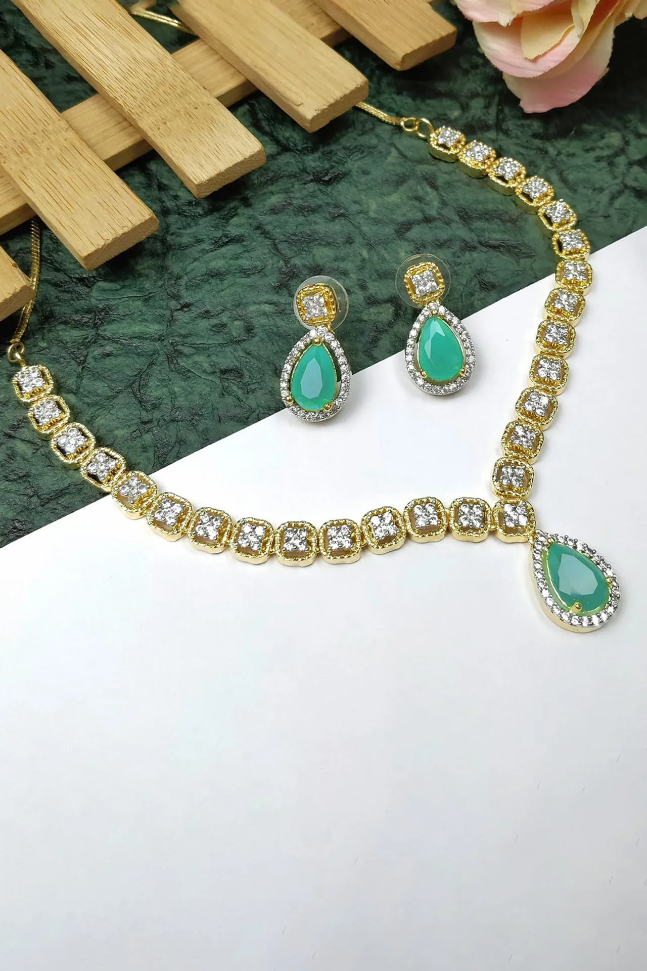 Designer American Diamond With Studs Necklace Set (D918)