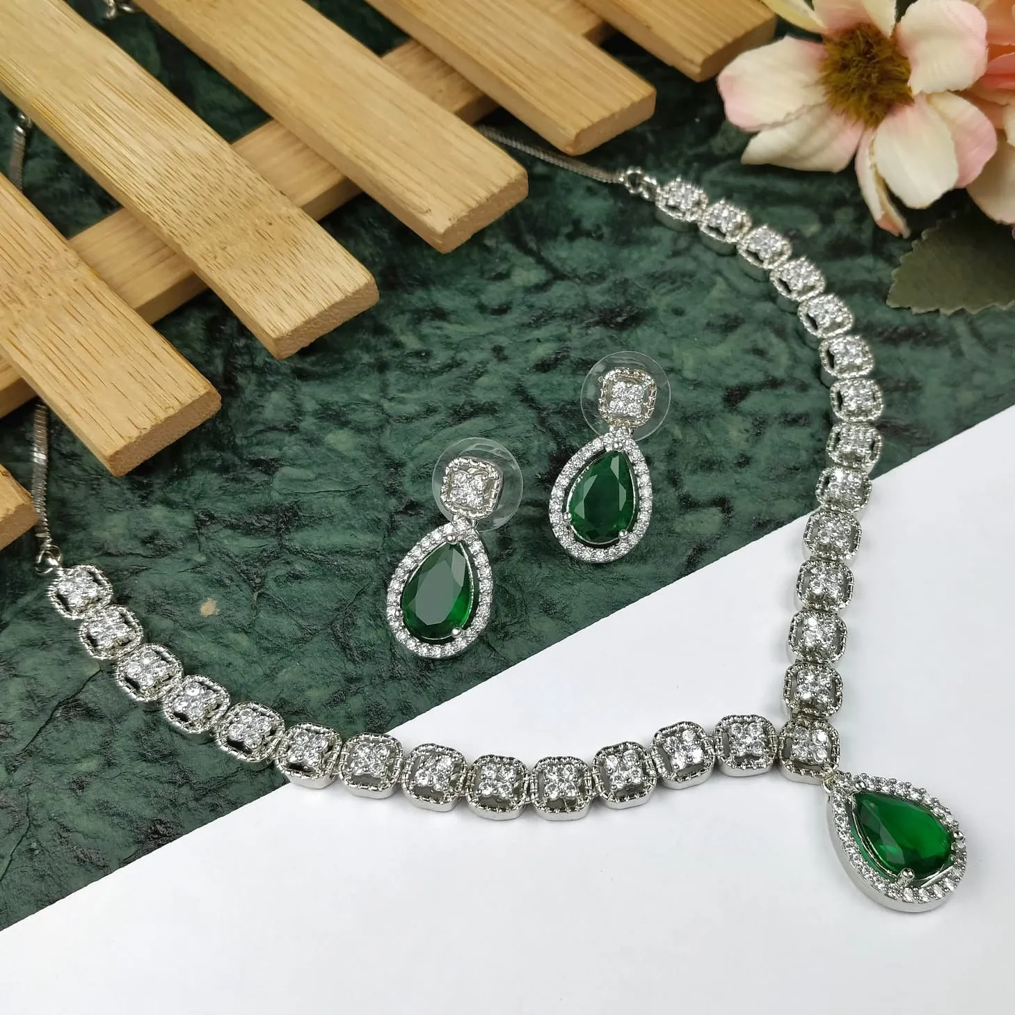 Designer American Diamond With Studs Necklace Set (D918)