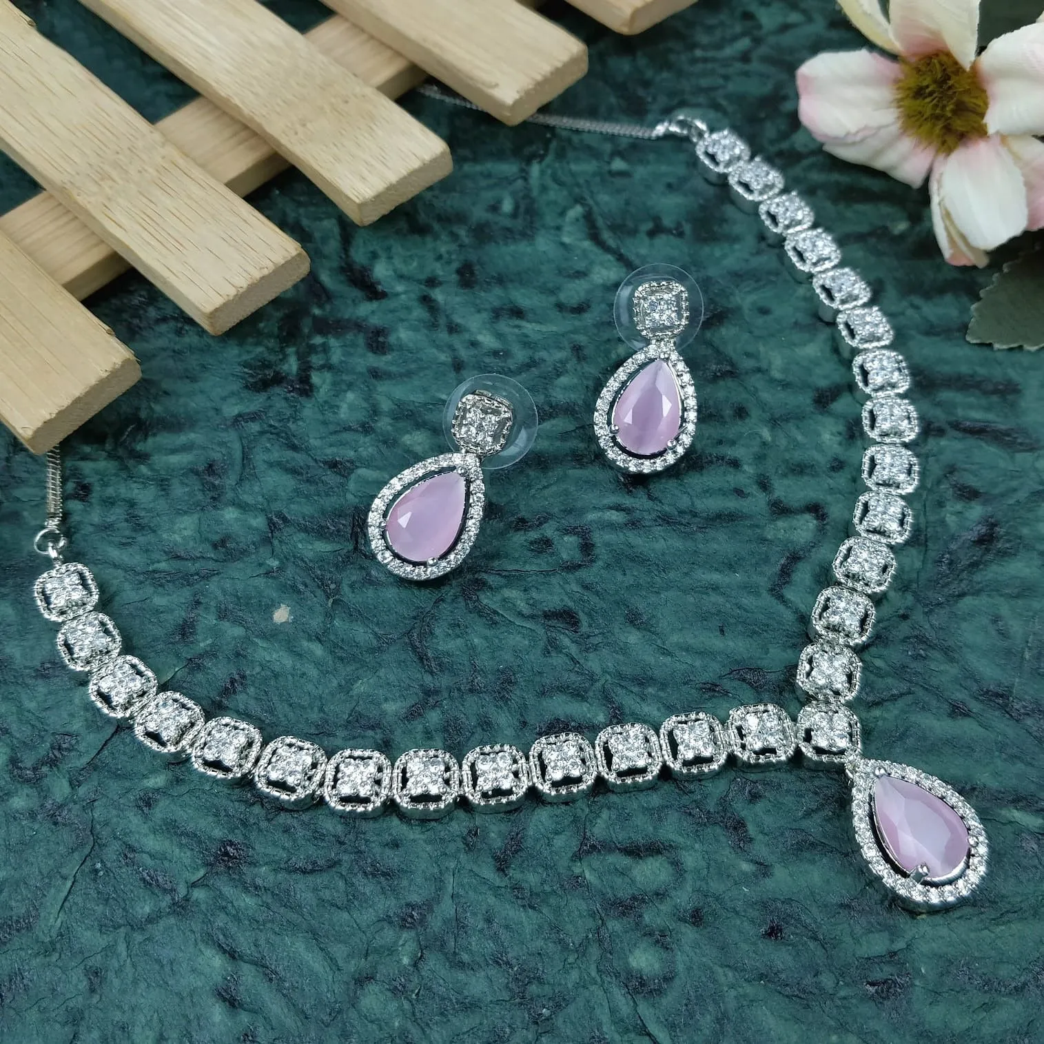 Designer American Diamond With Studs Necklace Set (D918)