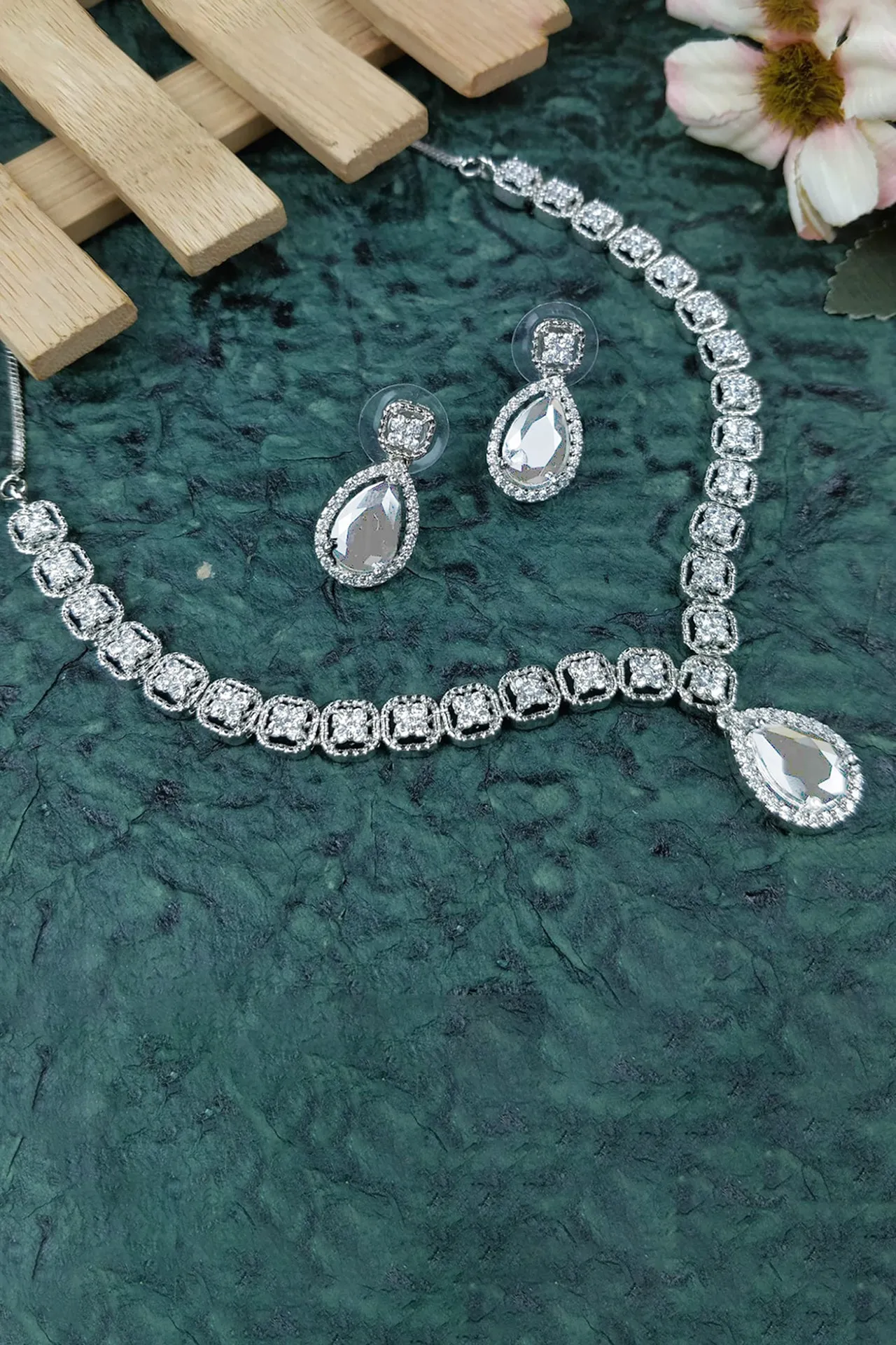 Designer American Diamond With Studs Necklace Set (D918)