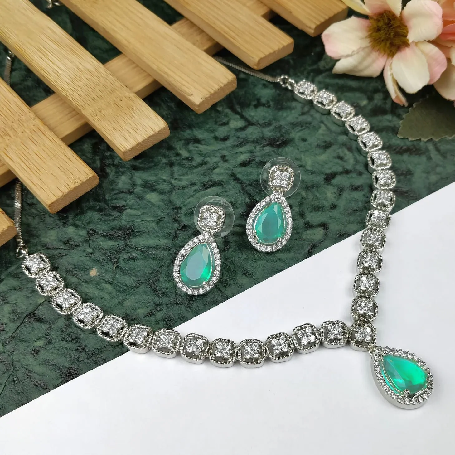 Designer American Diamond With Studs Necklace Set (D918)