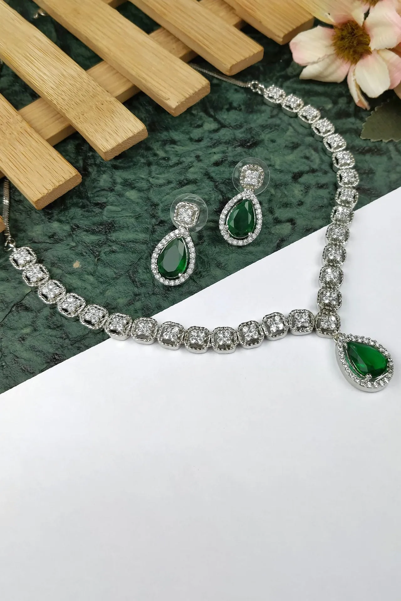 Designer American Diamond With Studs Necklace Set (D918)