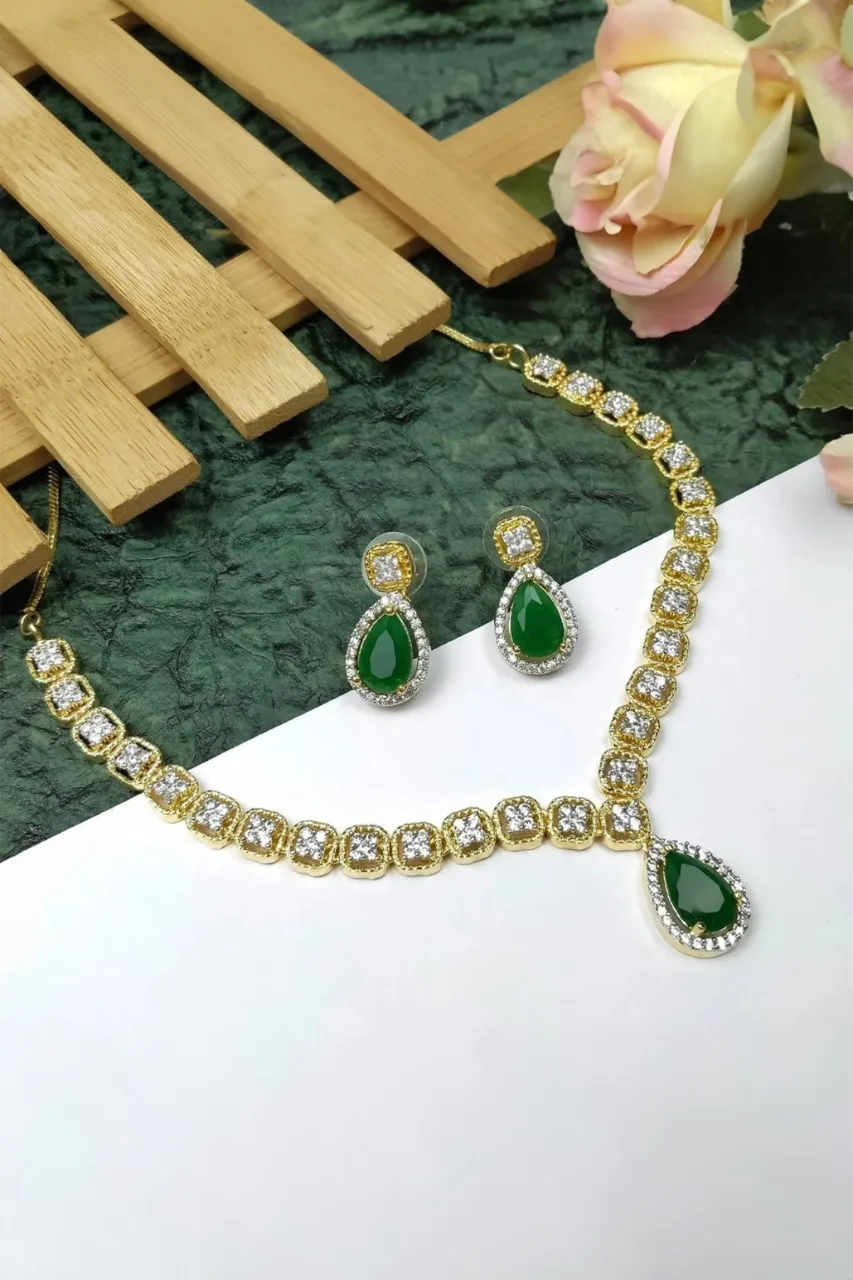 Designer American Diamond With Studs Necklace Set (D918)