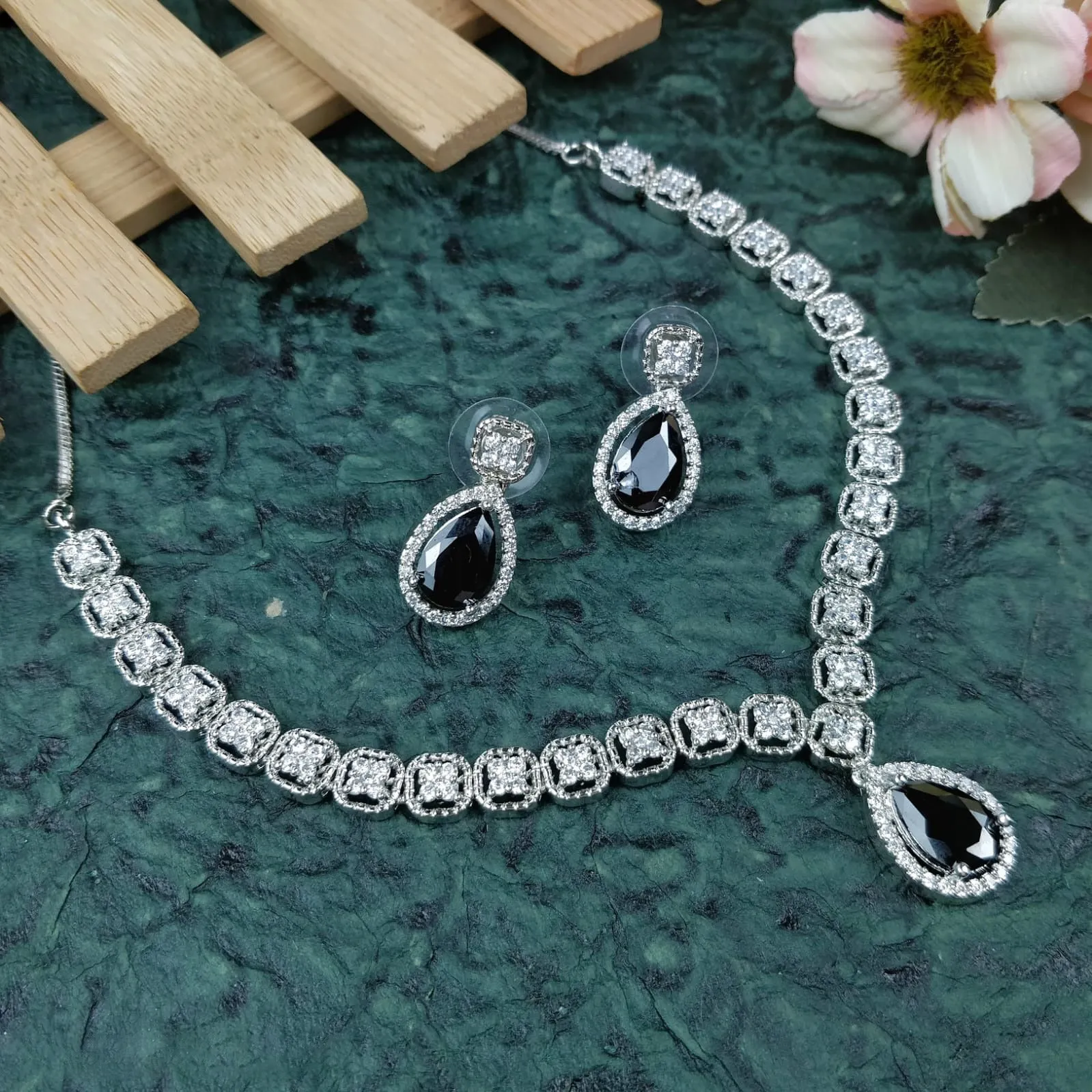 Designer American Diamond With Studs Necklace Set (D918)