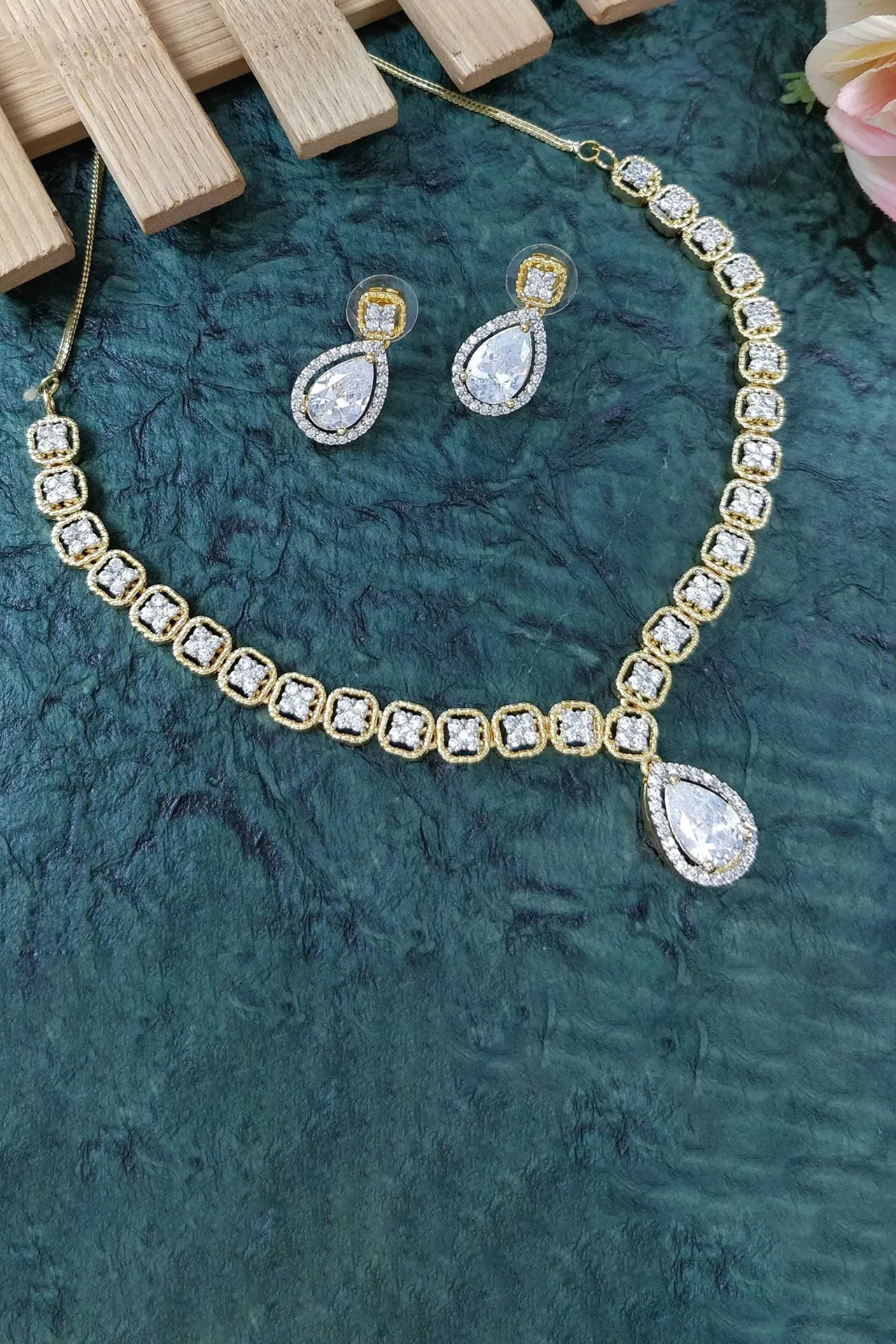 Designer American Diamond With Studs Necklace Set (D918)