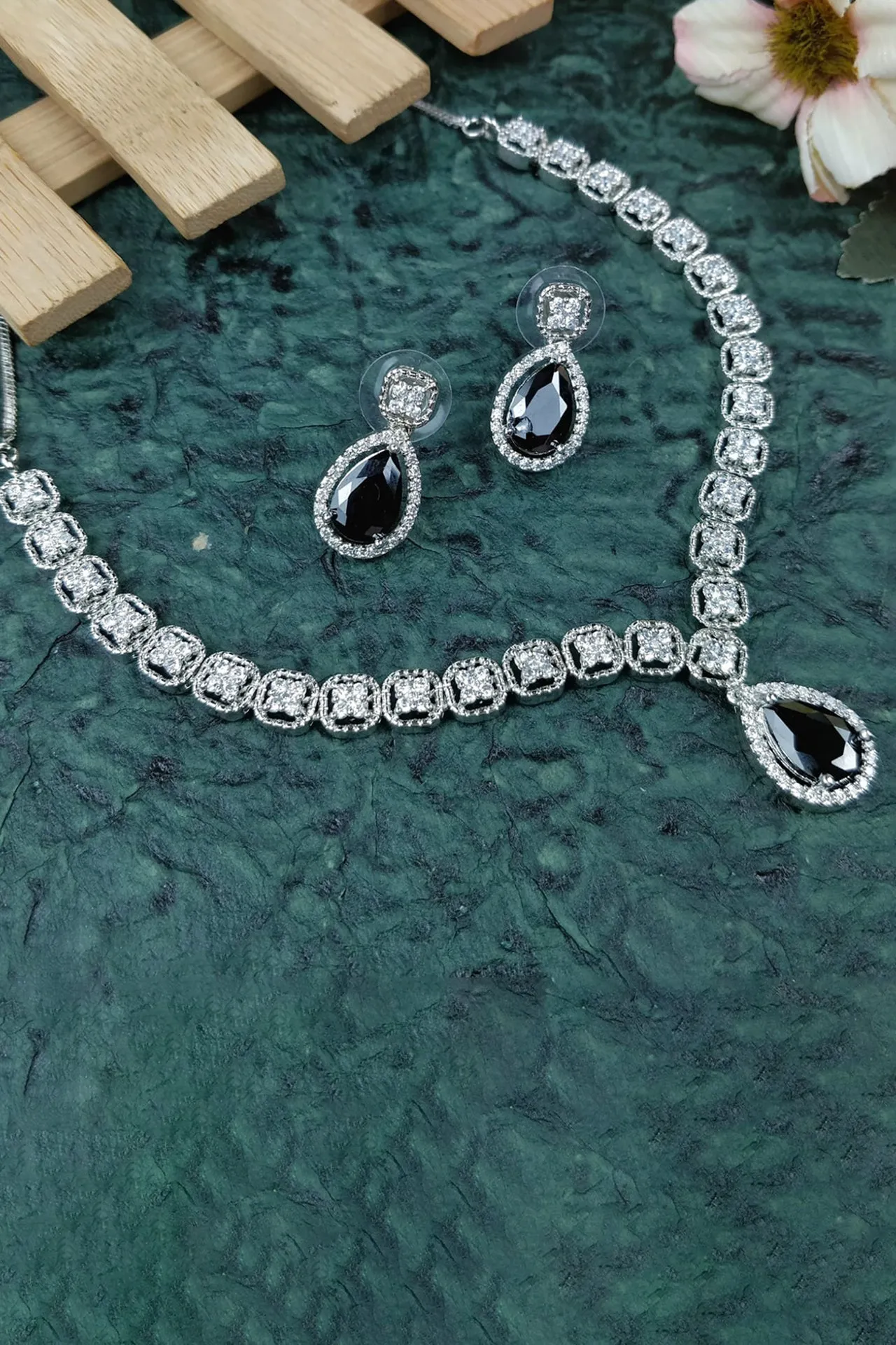 Designer American Diamond With Studs Necklace Set (D918)