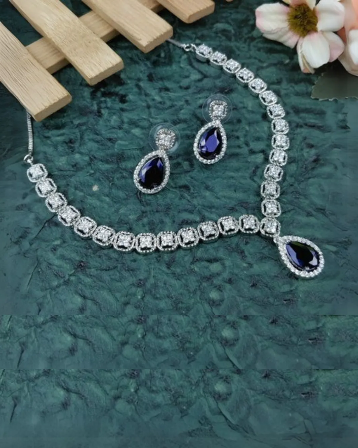 Designer American Diamond With Studs Necklace Set (D918)