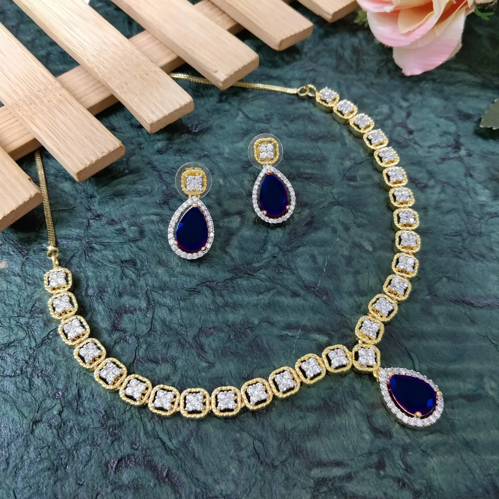 Designer American Diamond With Studs Necklace Set (D918)