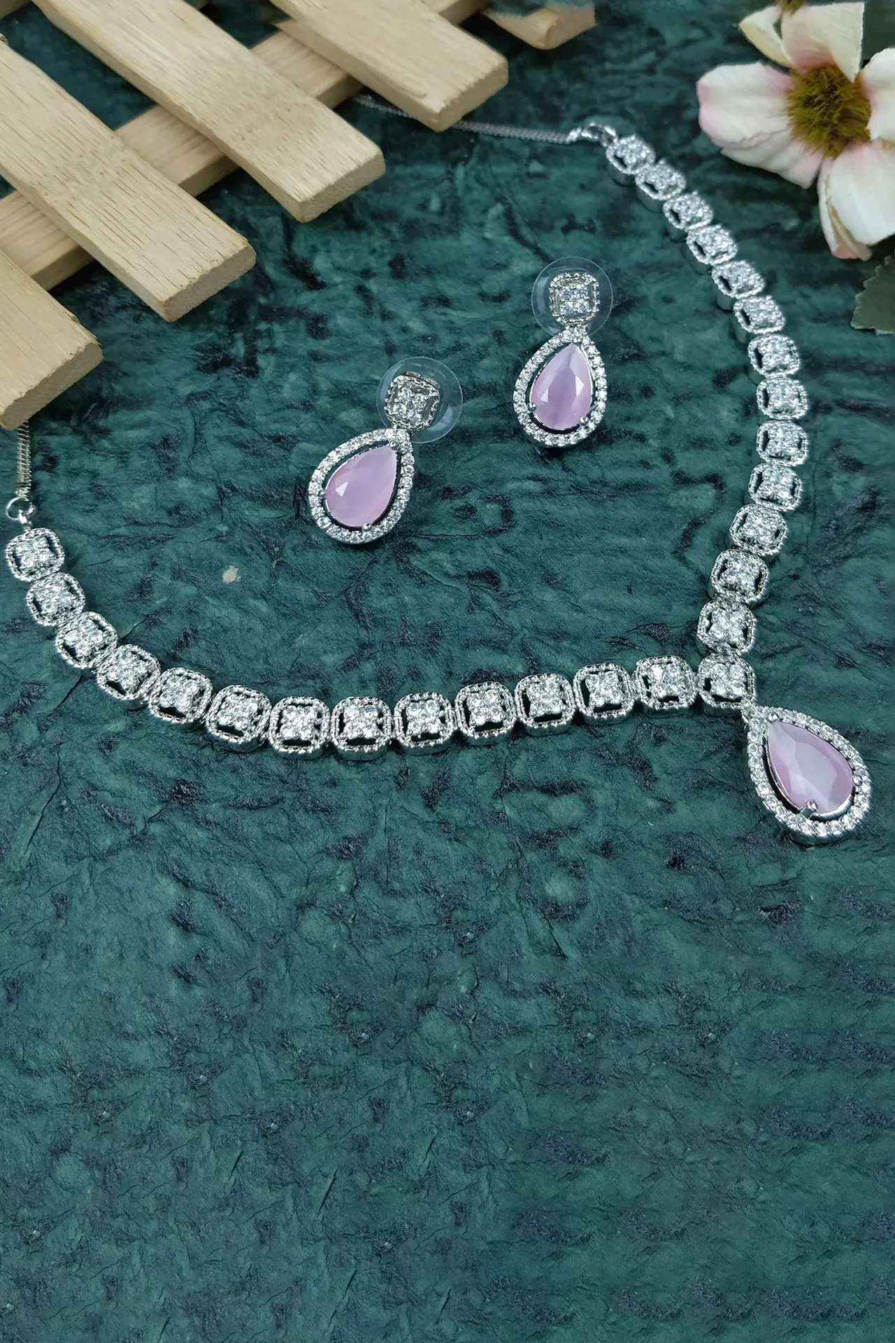 Designer American Diamond With Studs Necklace Set (D918)