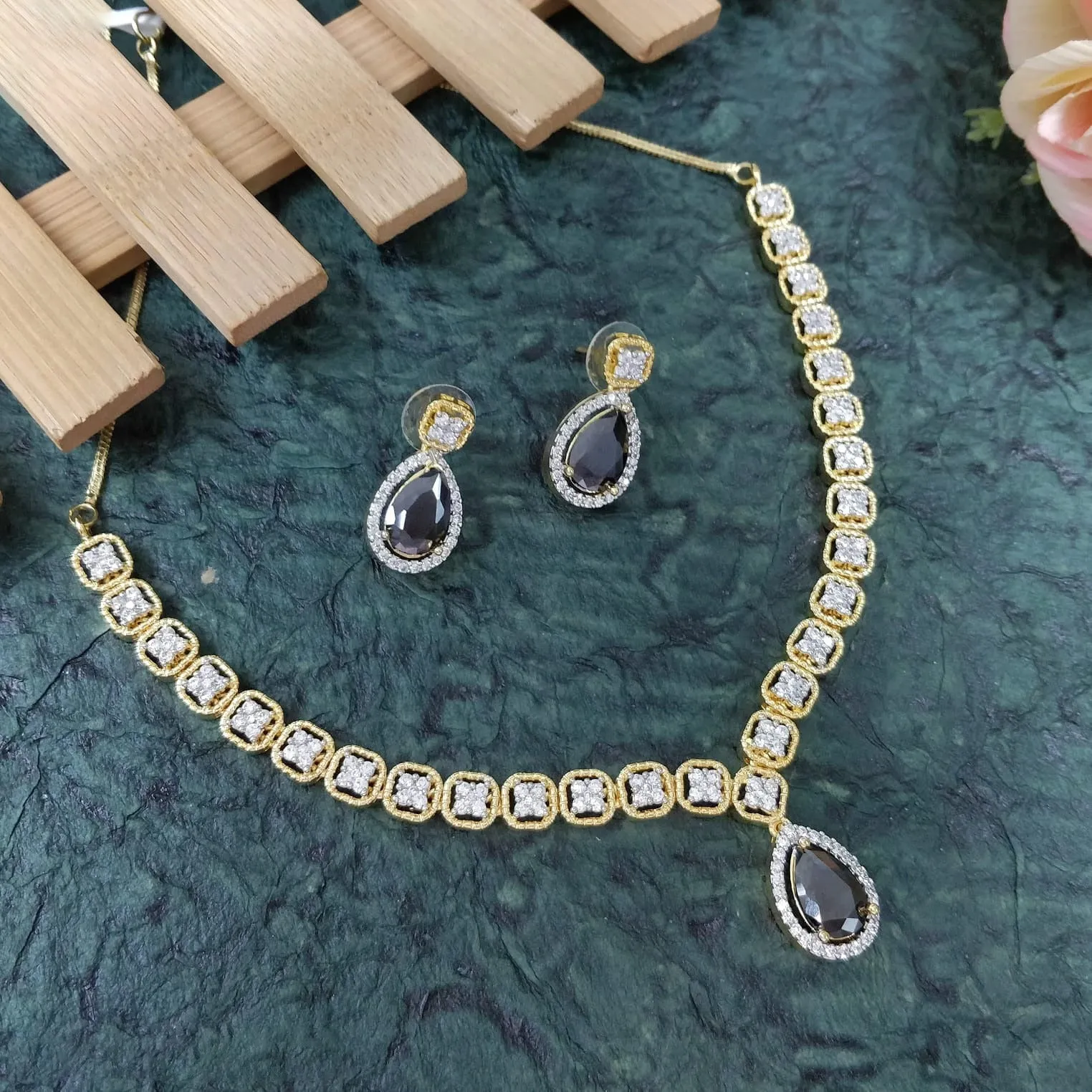 Designer American Diamond With Studs Necklace Set (D918)
