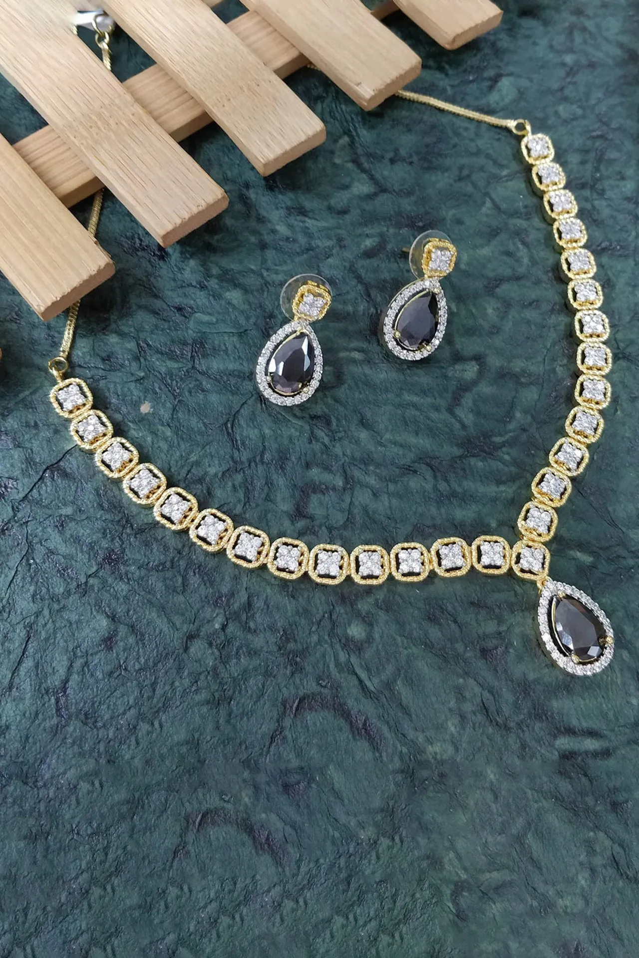 Designer American Diamond With Studs Necklace Set (D918)