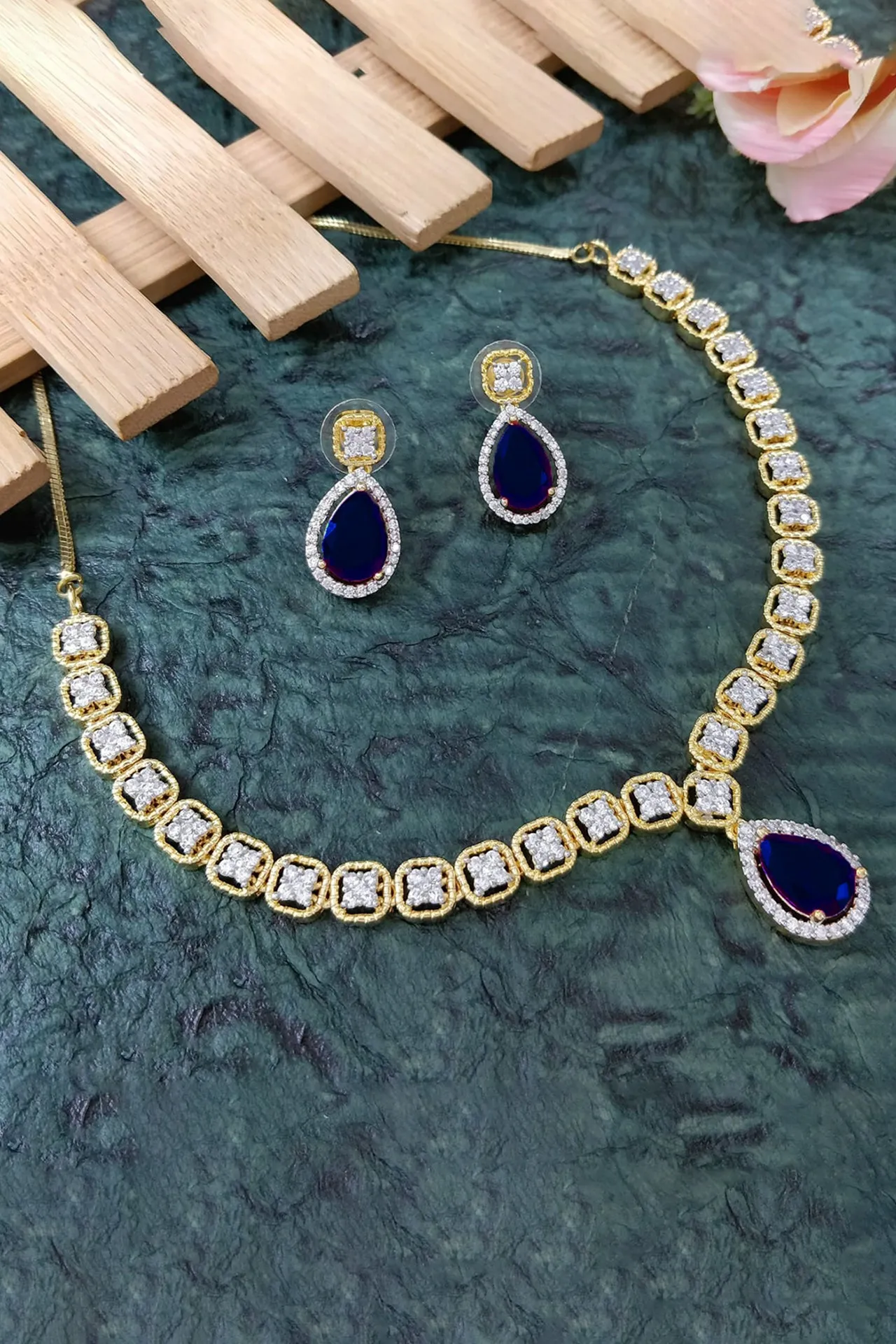 Designer American Diamond With Studs Necklace Set (D918)