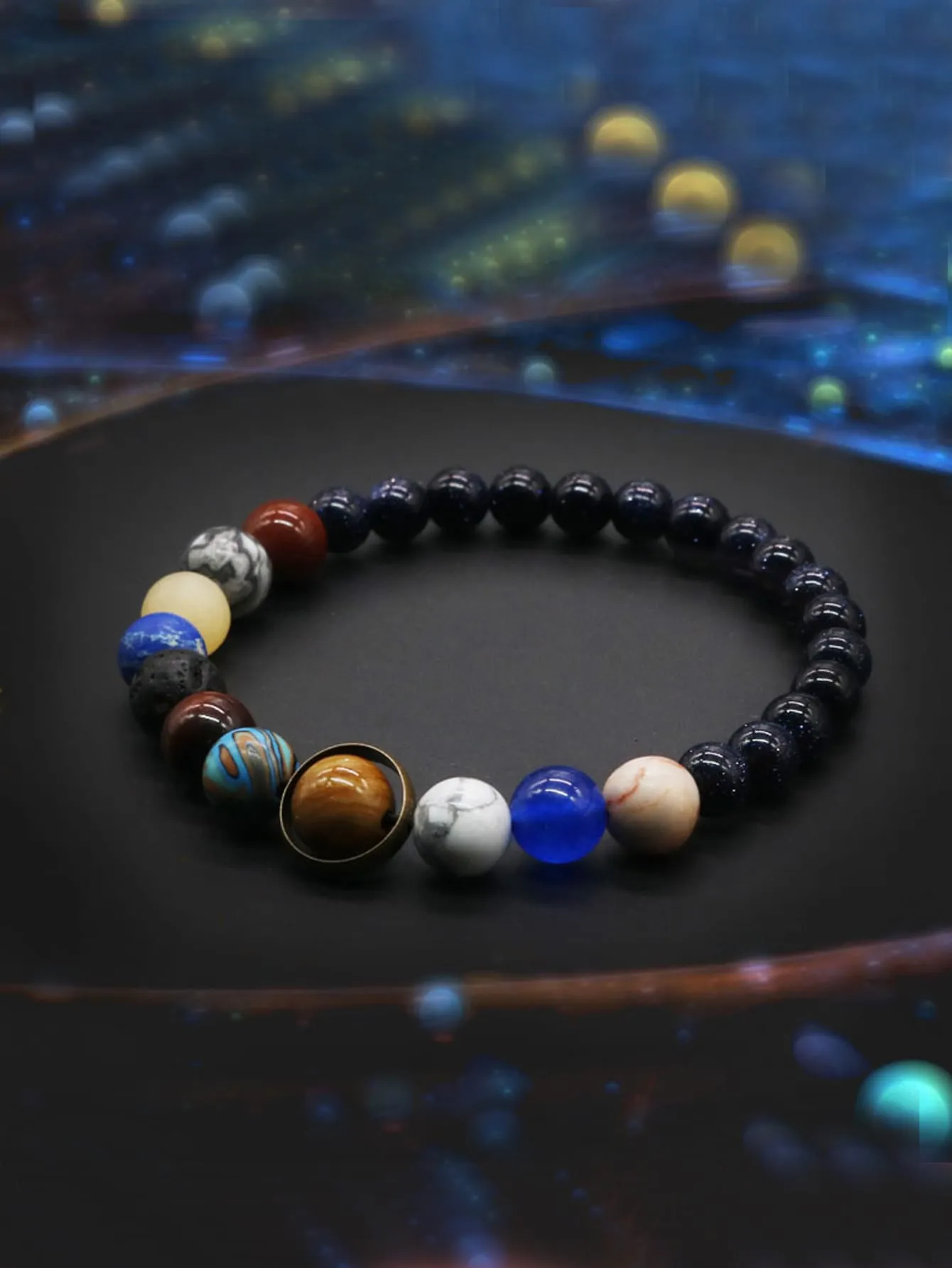 Eight Planets Beaded Bracelet Men's Natural Stone Cosmic Yoga Chakra Bracelet