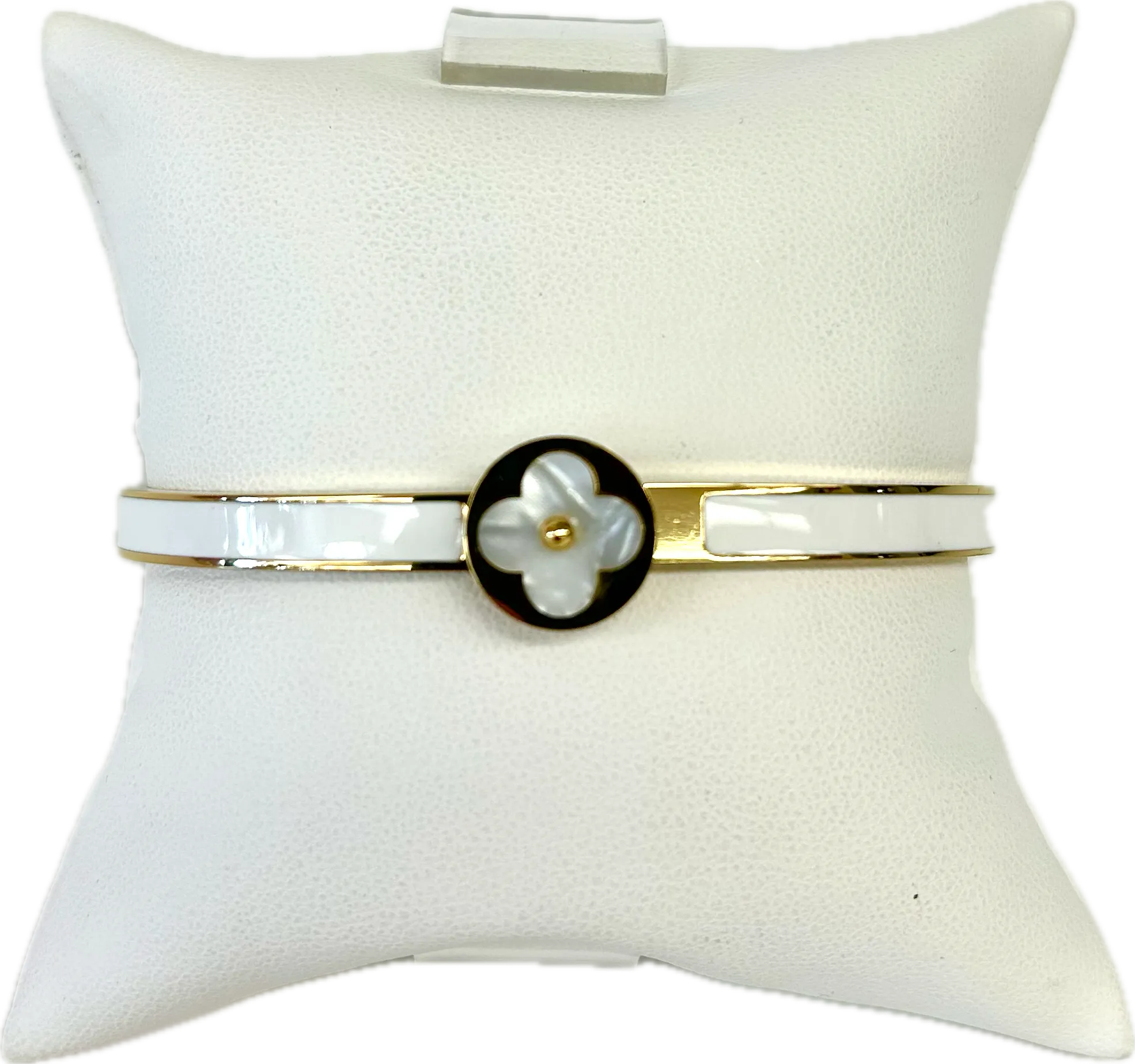 Enamel Inlay Clover Station Bangle Bracelet