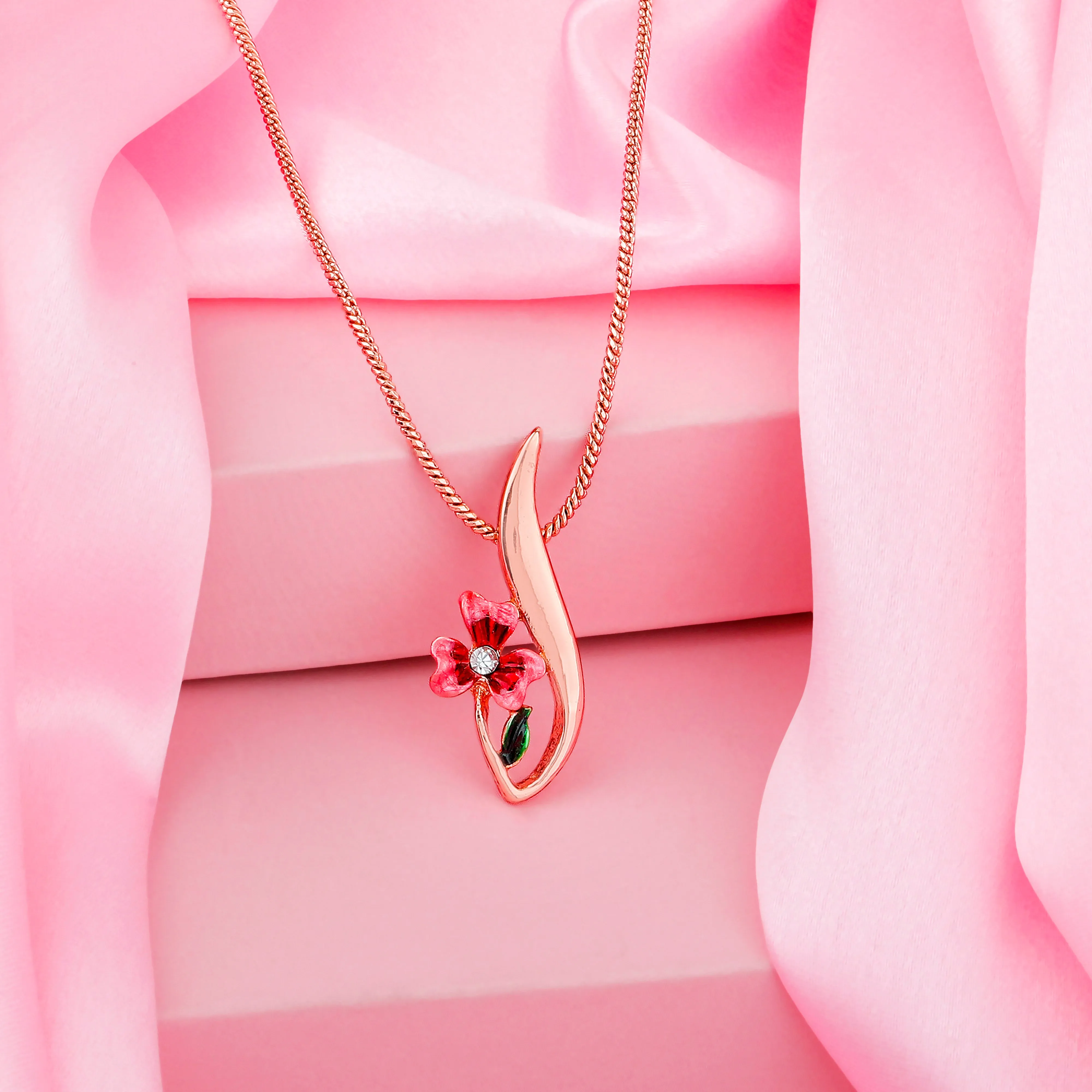 Estele Rosegold Plated Floral Shaped Pendant for Women