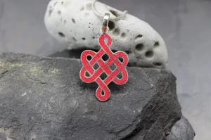 Eternal Knot Coral and Sterling Silver Pendant