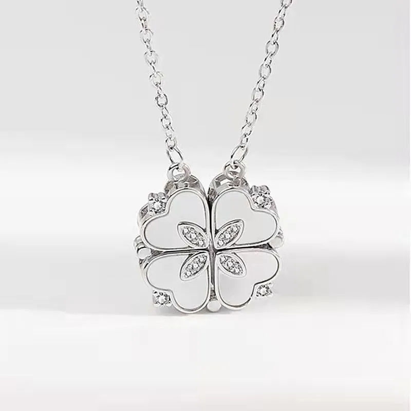 Fashion white mother-of-pearl folding four-leaf clover necklace