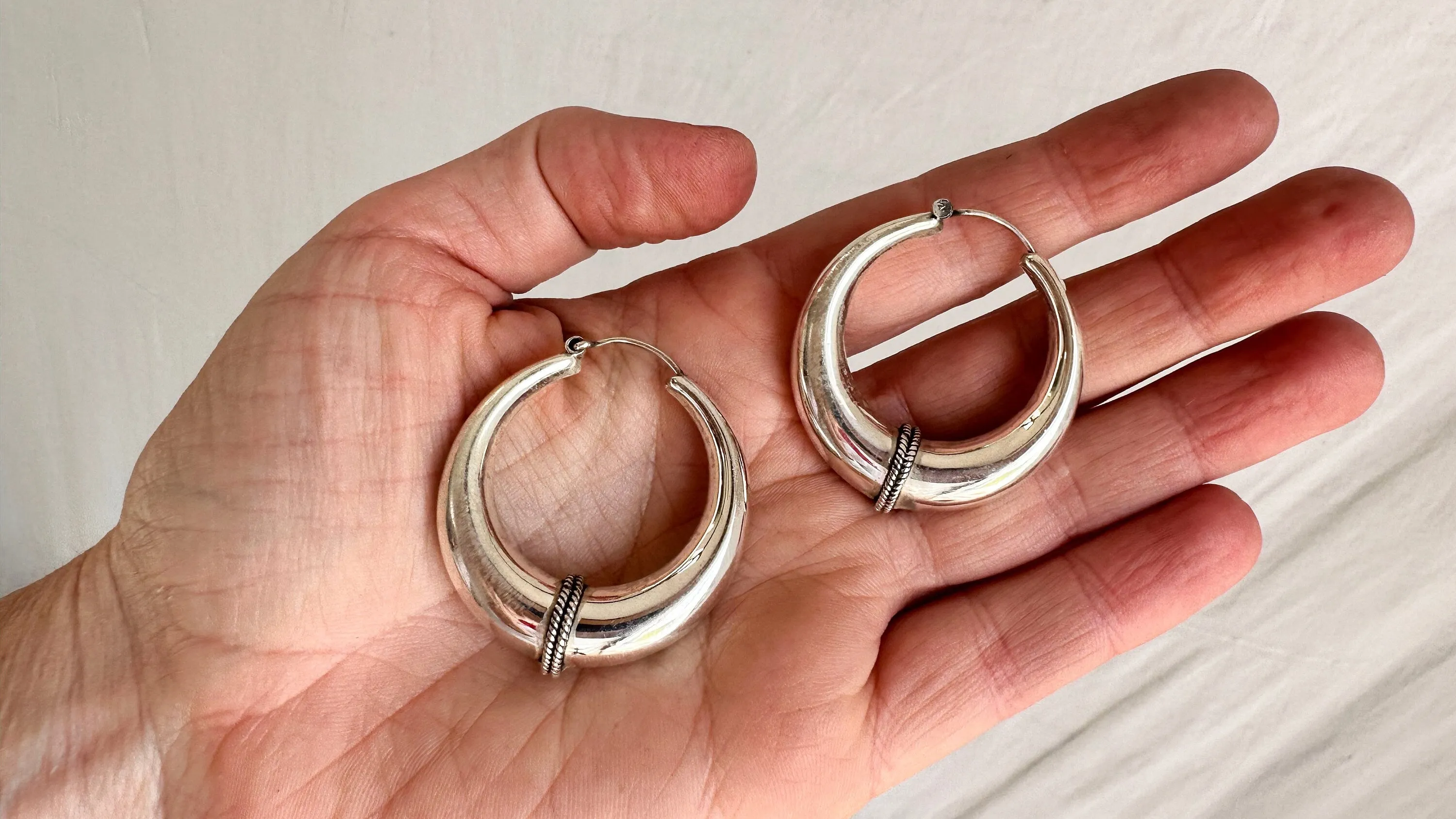 Fat Hoop Earrings India. Sterling Silver. 1085
