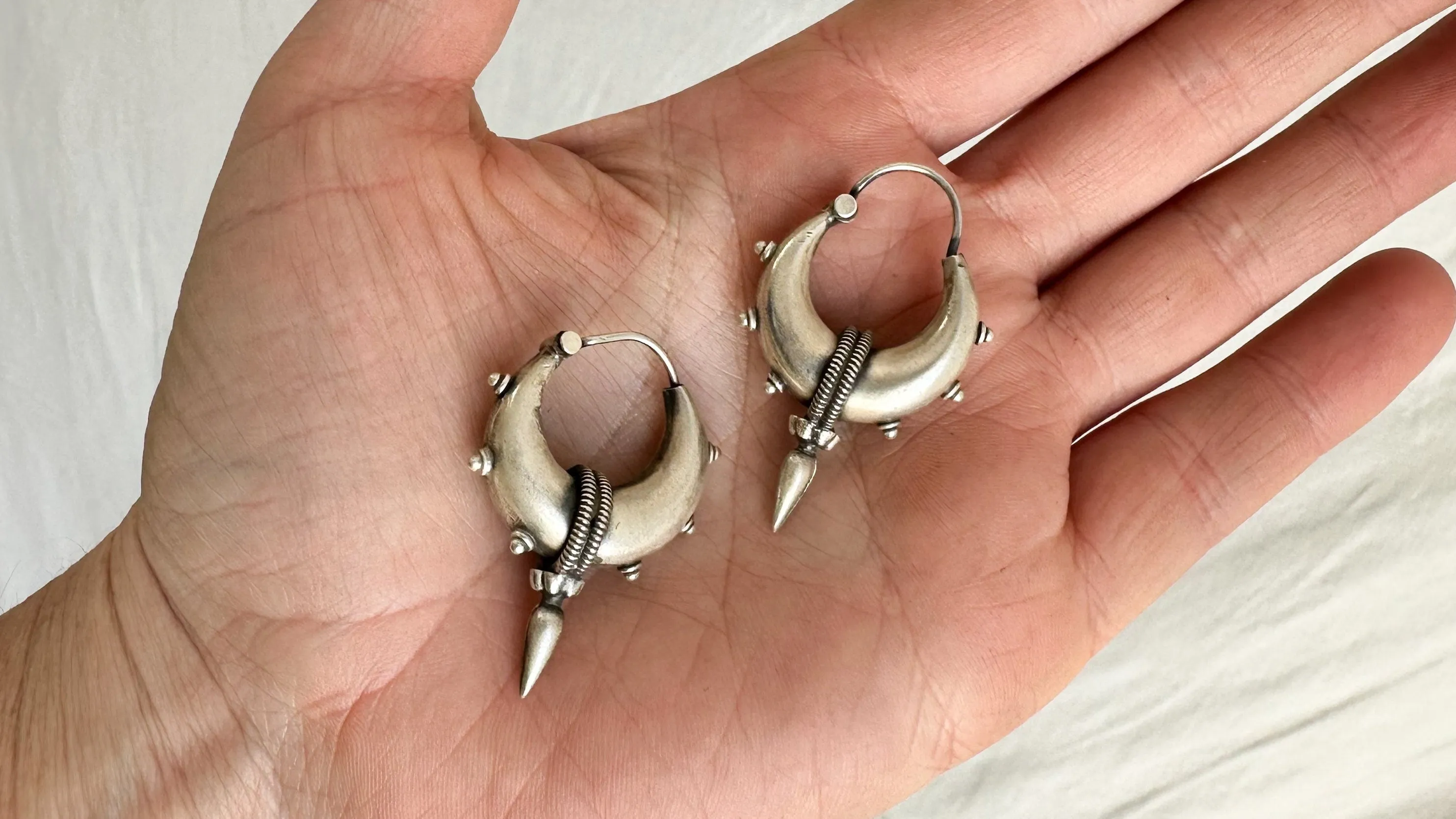 Fat Hoop Earrings India. Sterling Silver. 1086