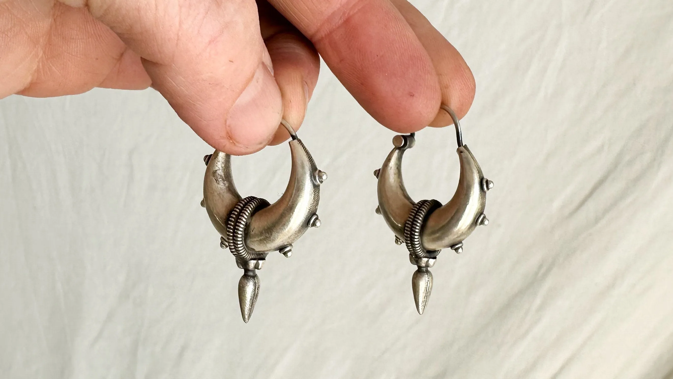 Fat Hoop Earrings India. Sterling Silver. 1086
