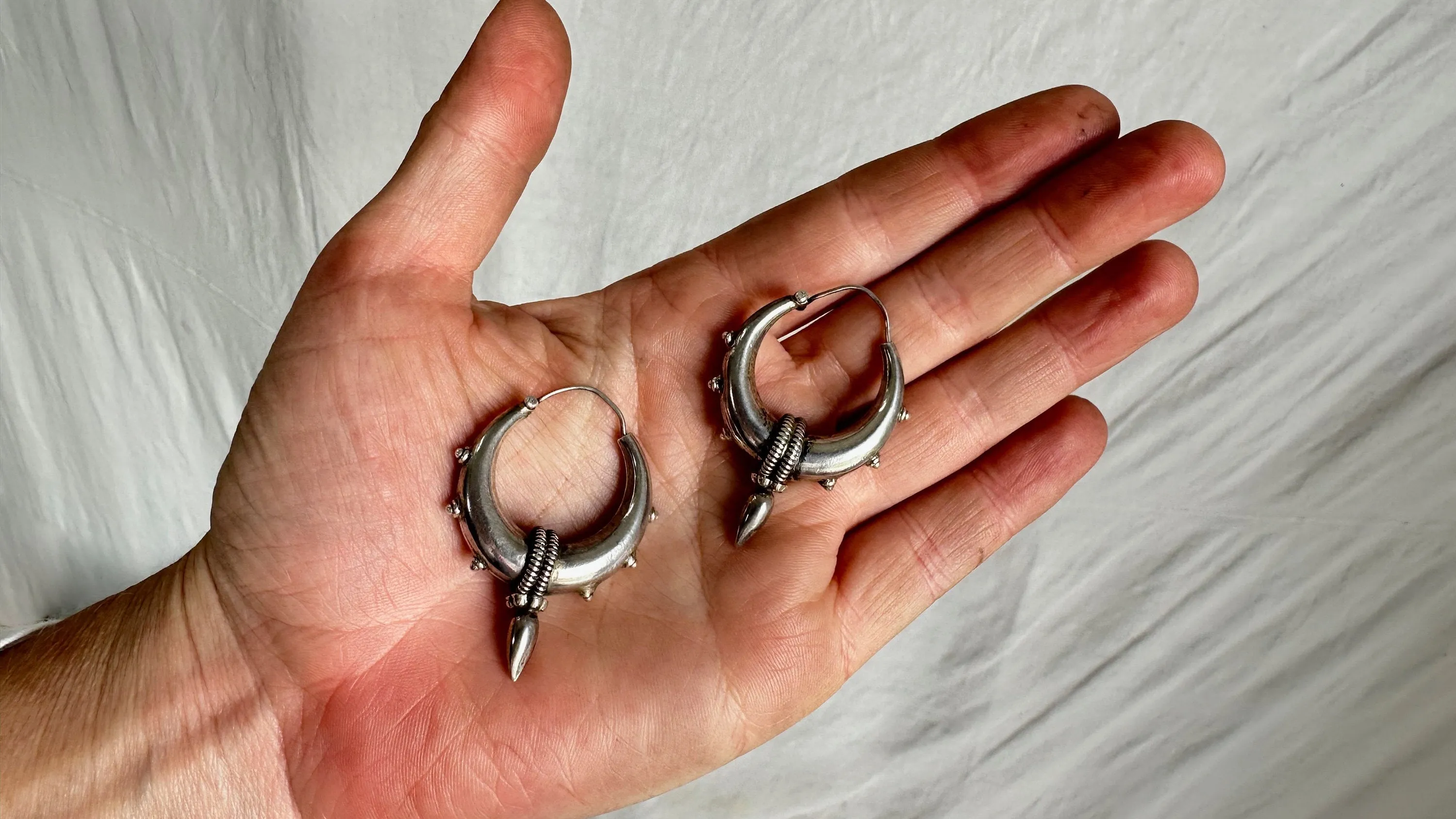Fat Hoop Earrings India. Sterling Silver. 1088