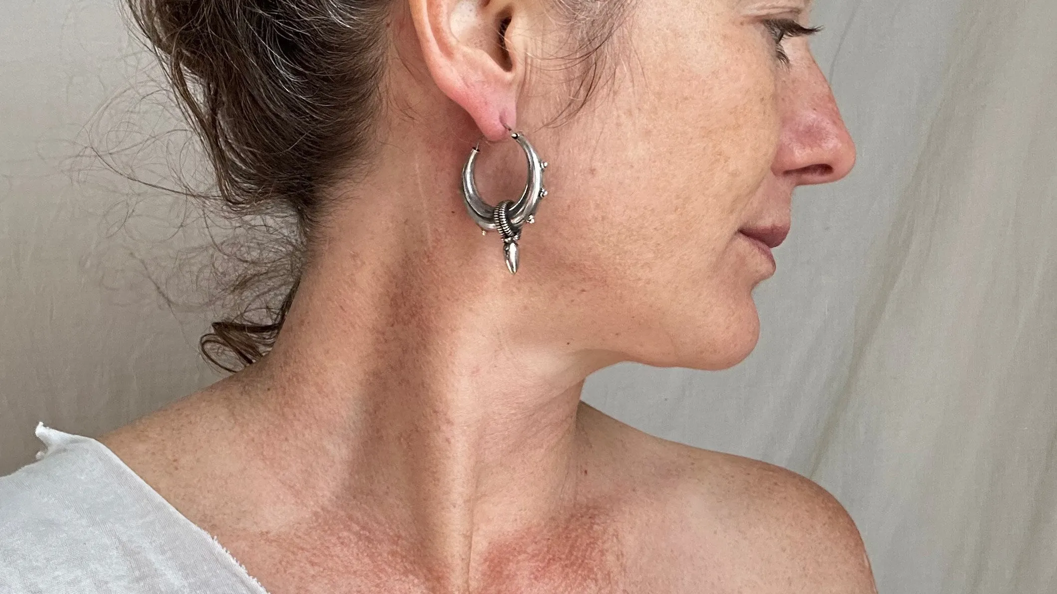 Fat Hoop Earrings India. Sterling Silver. 1088