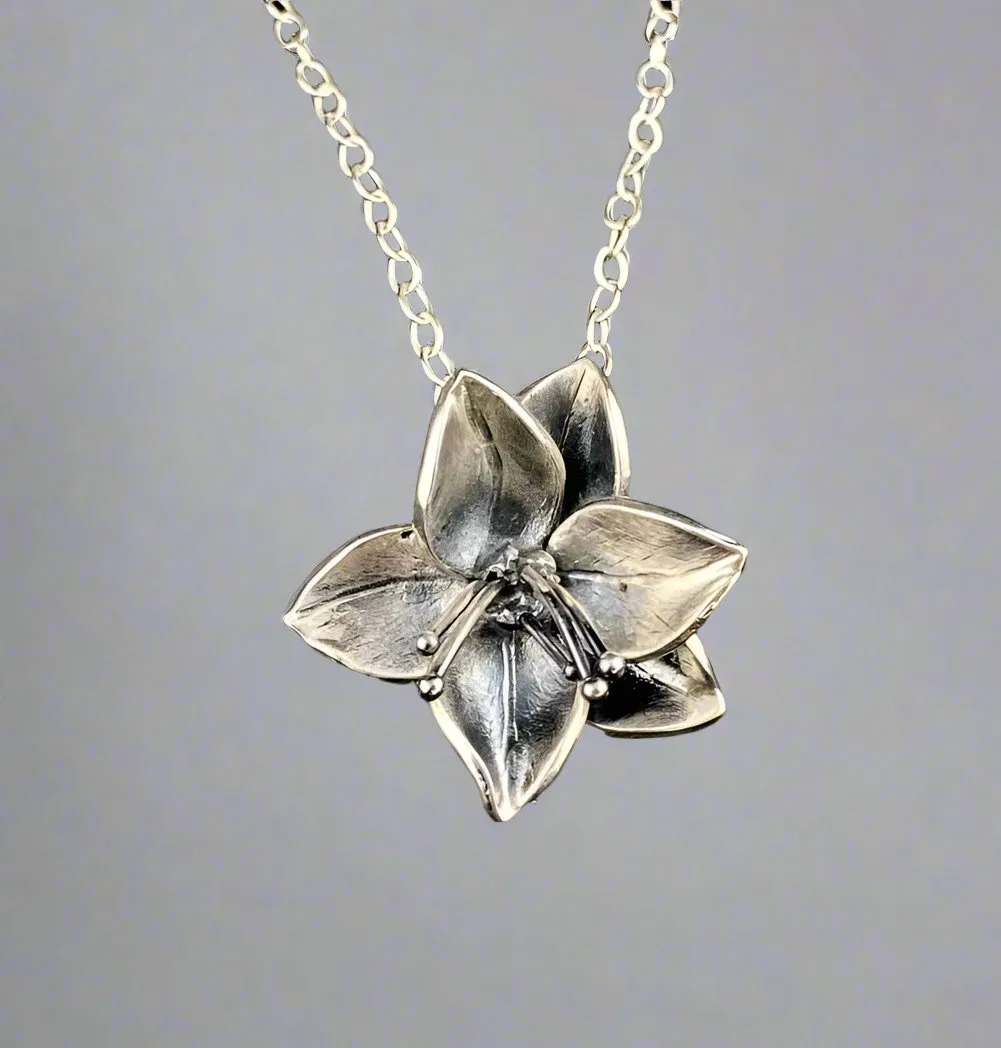Fine Silver Dogwood Pendant | Floral Jewelry | Statement Necklace