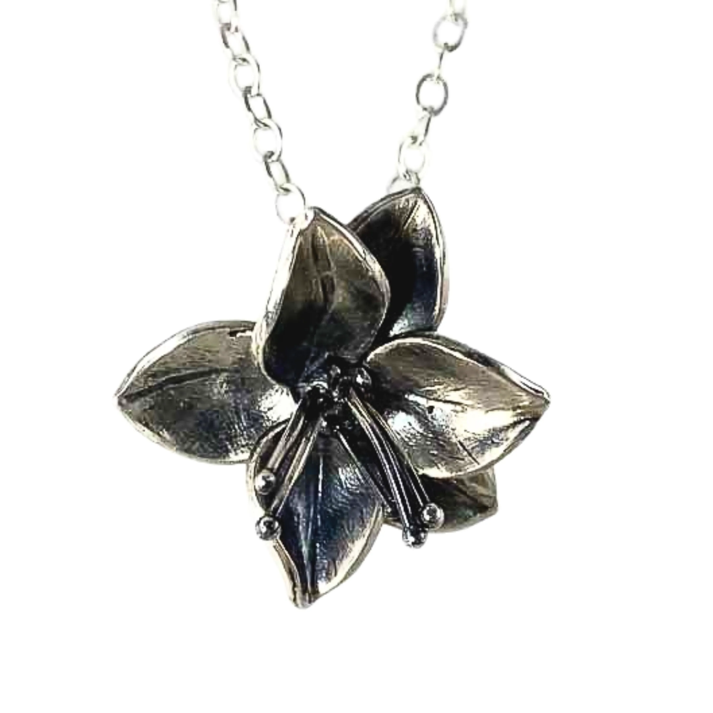 Fine Silver Dogwood Pendant | Floral Jewelry | Statement Necklace