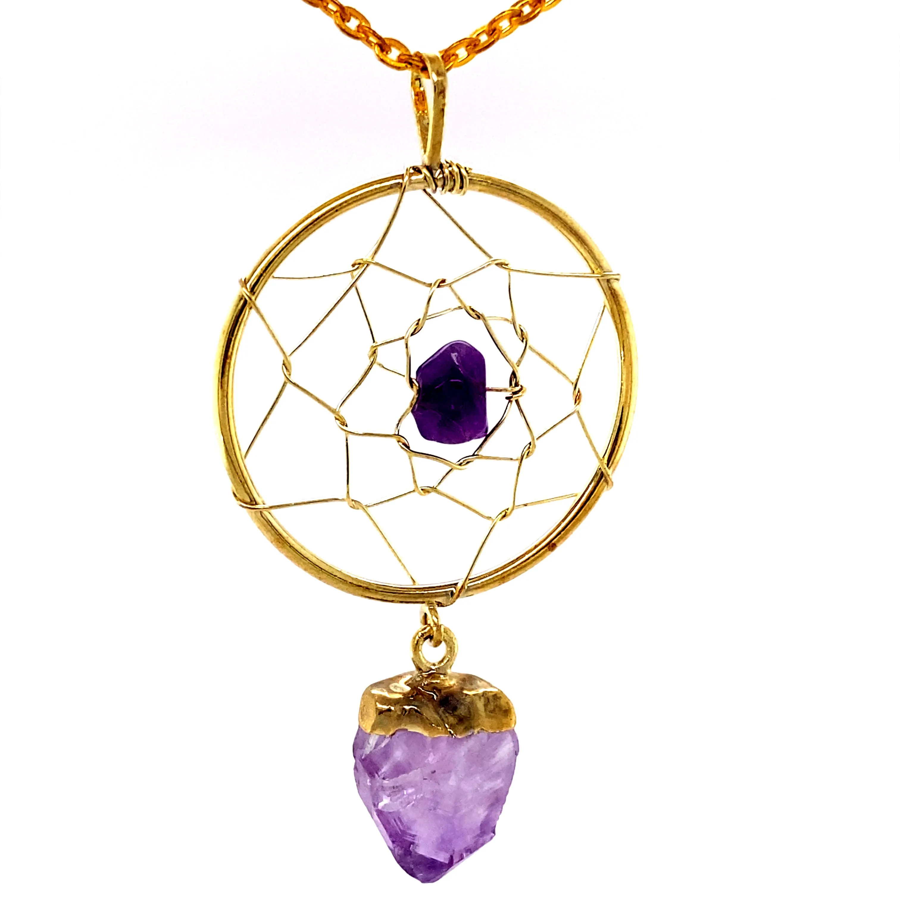 Gold Dreamcatcher Pendant with Gemstone Point