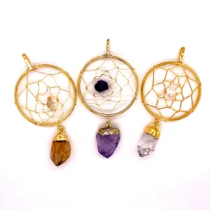 Gold Dreamcatcher Pendant with Gemstone Point