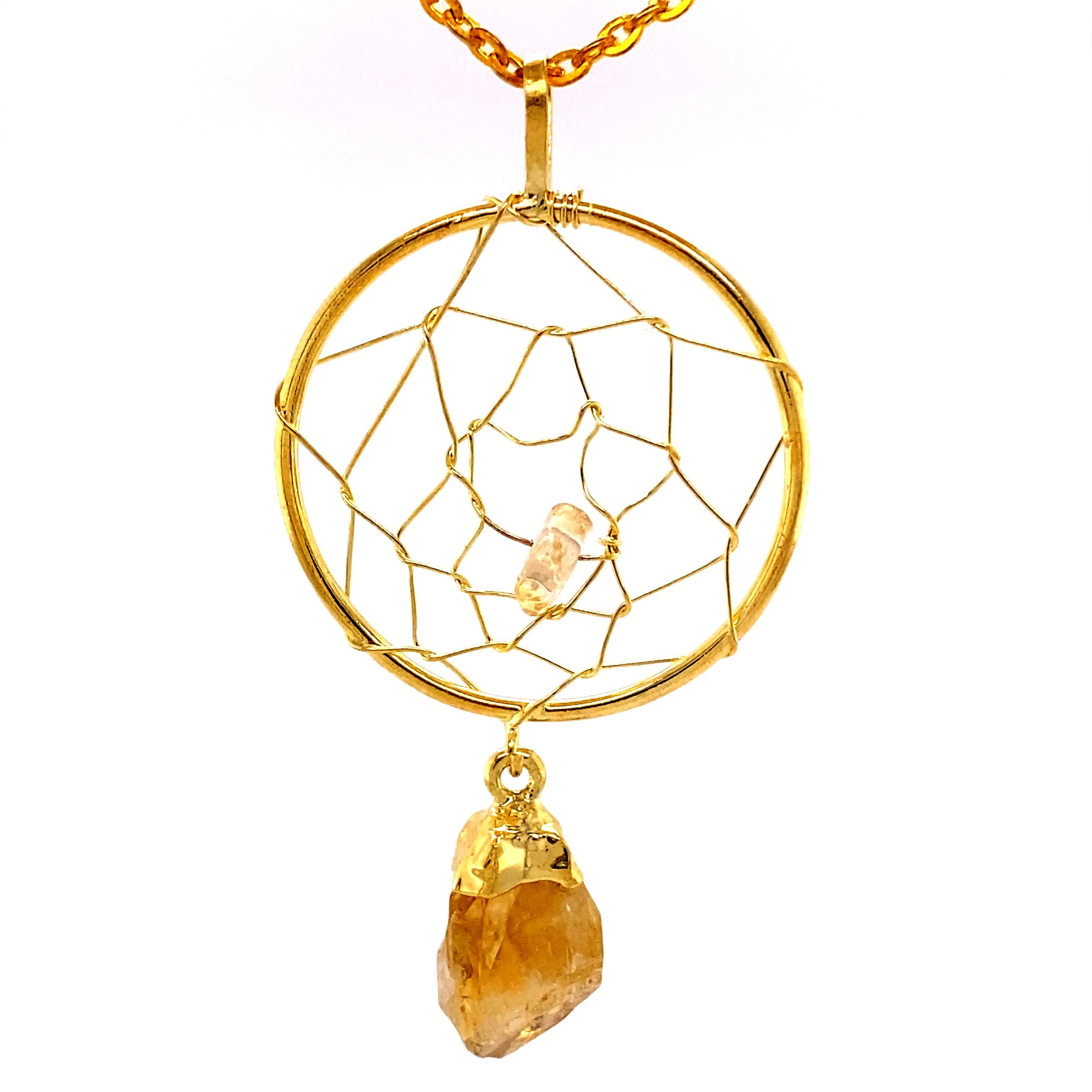 Gold Dreamcatcher Pendant with Gemstone Point