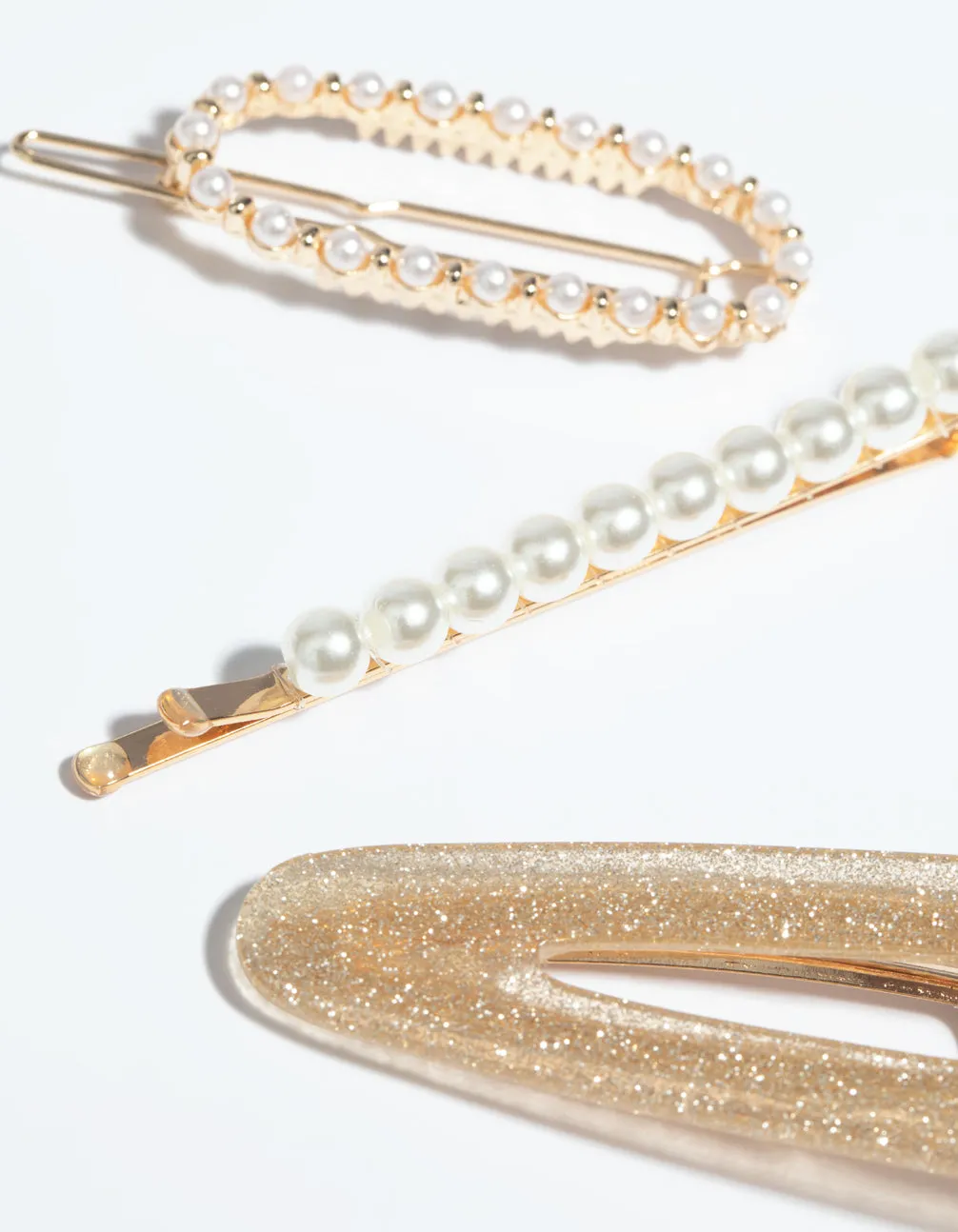 Gold Glitter & Pearl Clips