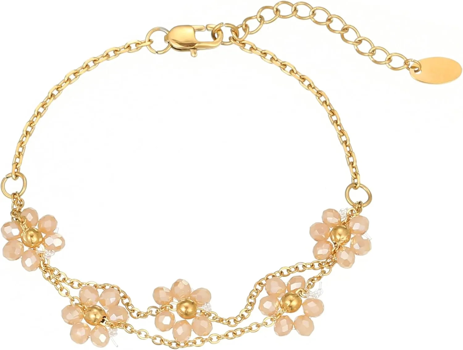 Gold Layered Bracelet, Non Tarnish, Adjustable, with Crystal Flower for Women
