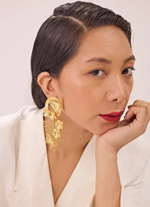 Gold Plated Butterfly And Floral Design Goldizia Earrings