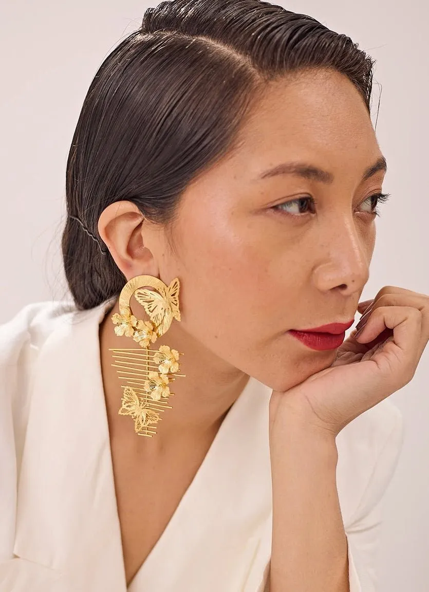 Gold Plated Butterfly And Floral Design Goldizia Earrings