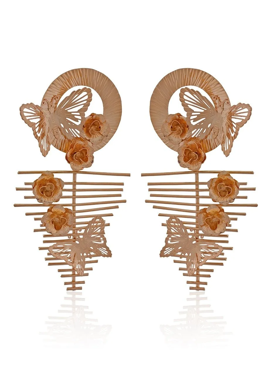 Gold Plated Butterfly And Floral Design Goldizia Earrings