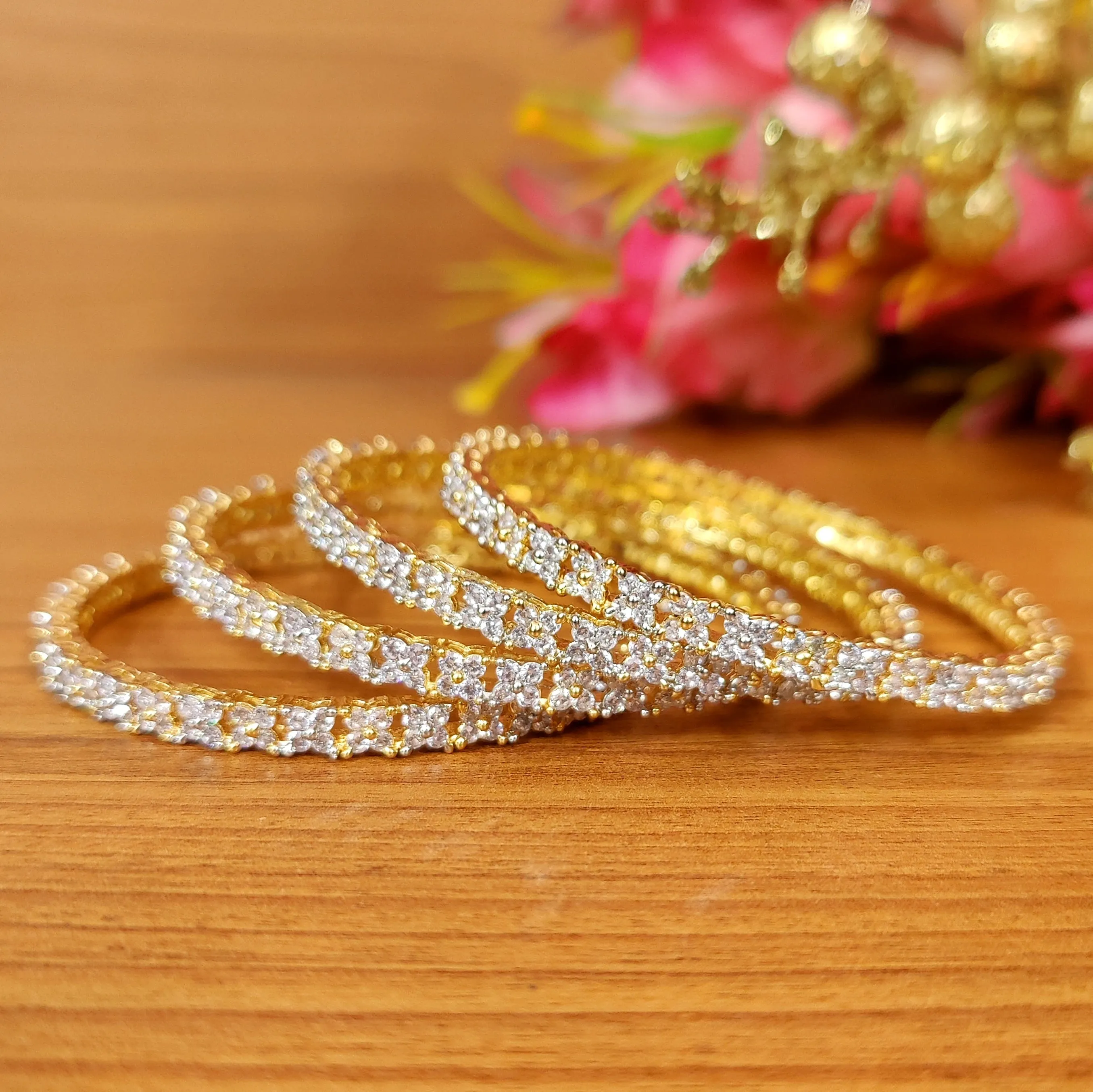 GOLD PLATED CZ STUDDED FINE BANGLES