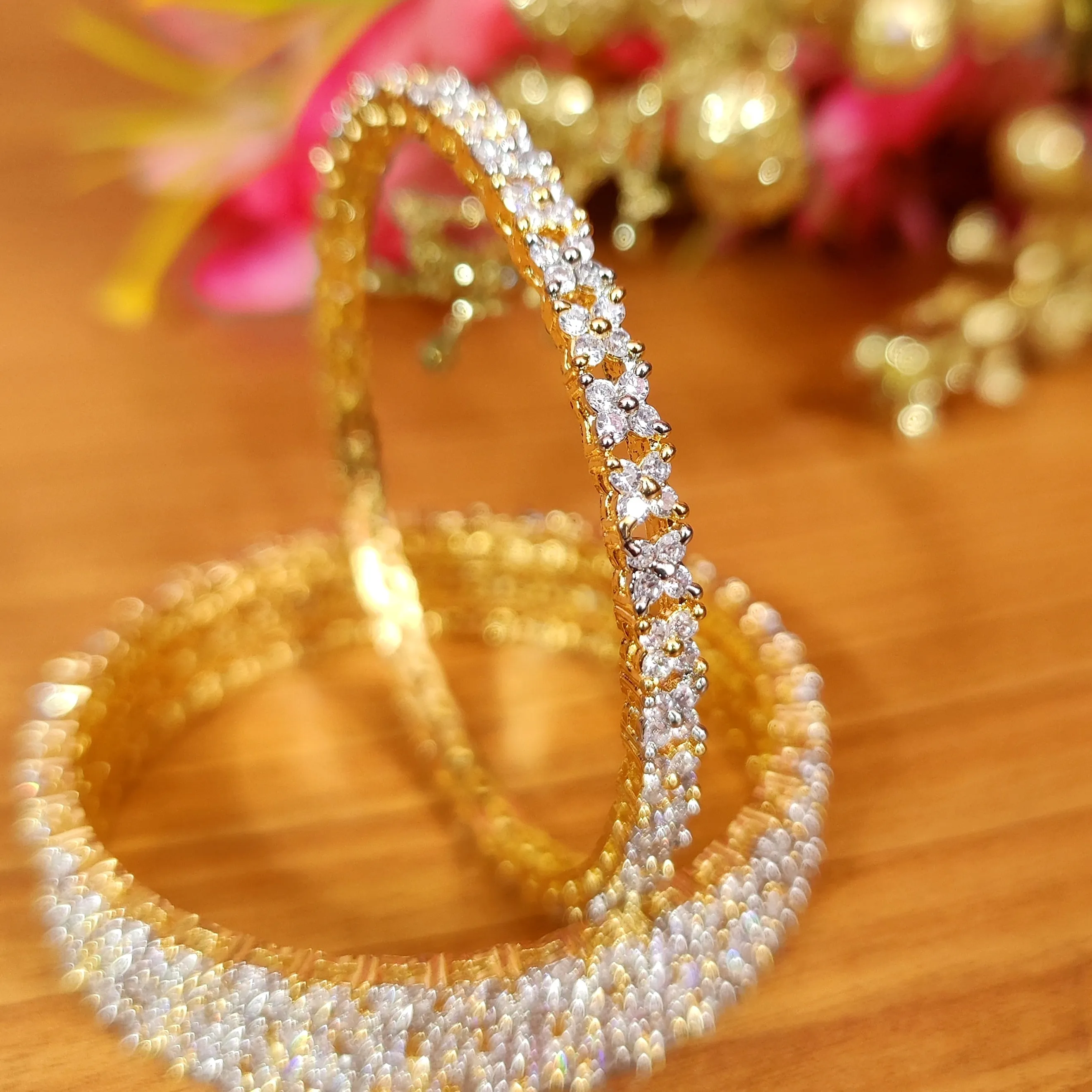 GOLD PLATED CZ STUDDED FINE BANGLES