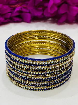 Graceful Blue Colored Metal Bangles With Stones For Women