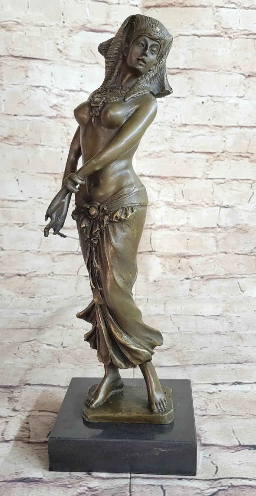 GRACEFUL EGYPTIAN DANCER RAMSES ENTERTAINER BRONZE ART NOUVEAU MARBLE BASE DEAL