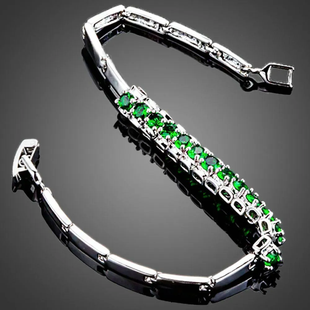 Green Cubic Zirconia Link Chain Bracelet