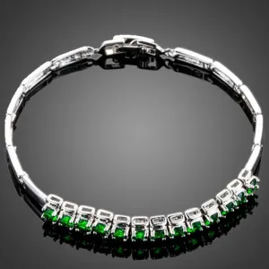 Green Cubic Zirconia Link Chain Bracelet