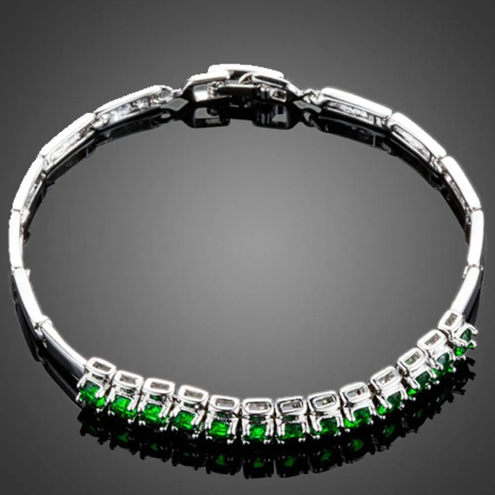 Green Cubic Zirconia Link Chain Bracelet